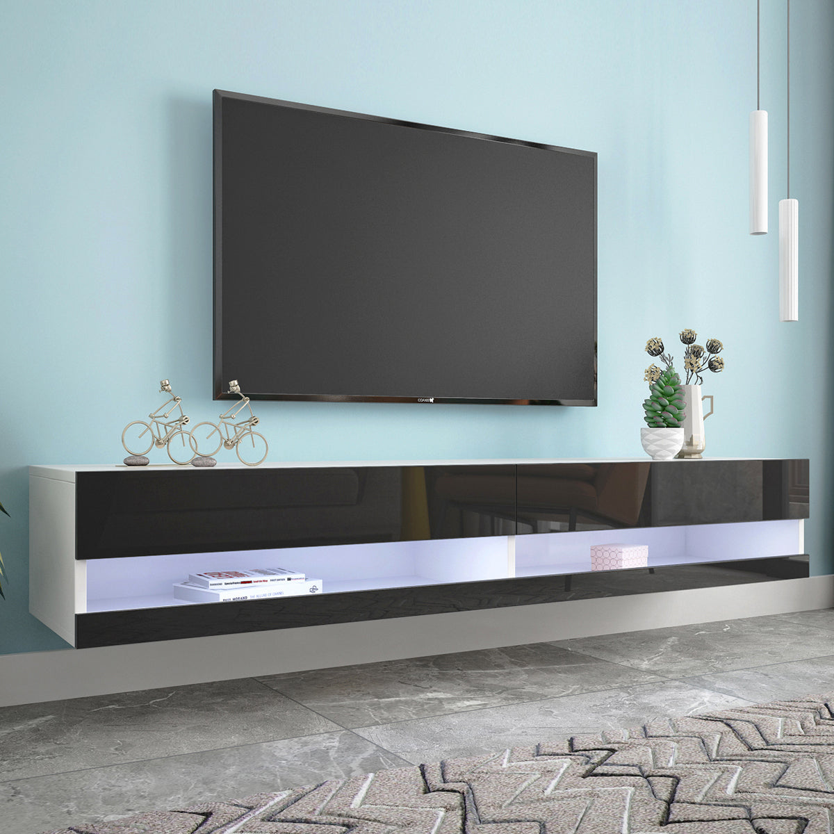 180-Inch LED TV Stand with Wall-Mounted Floating Design