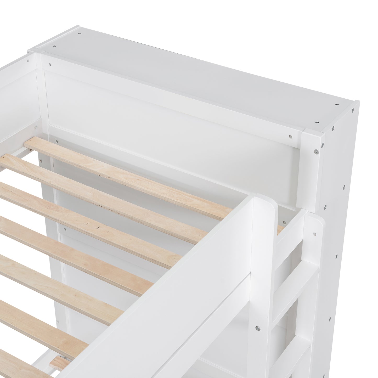 White Bunk Bed with Storage Drawers and Cabinet for Twin Size