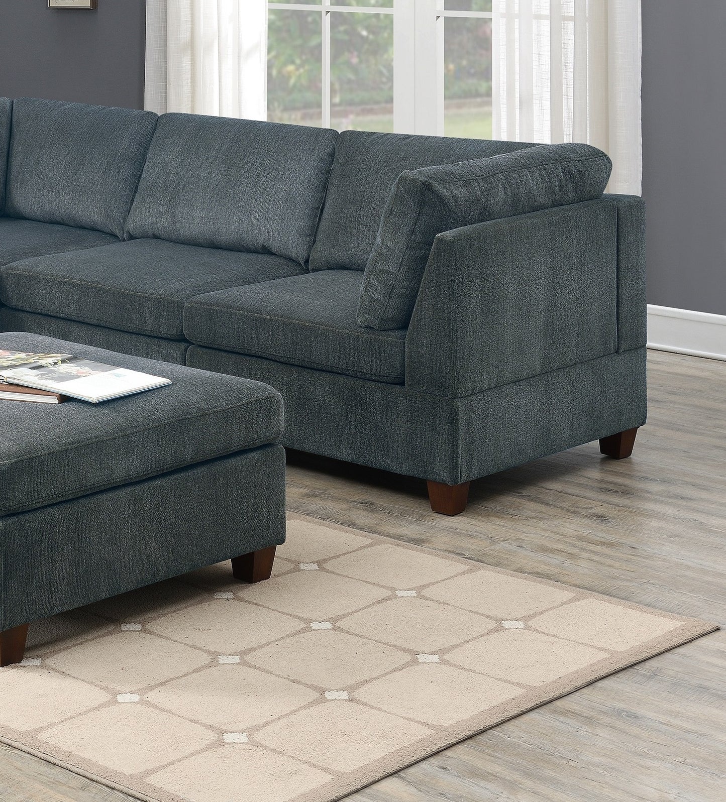 Soft Grey Modular Sectional Sofa Set with Ottoman