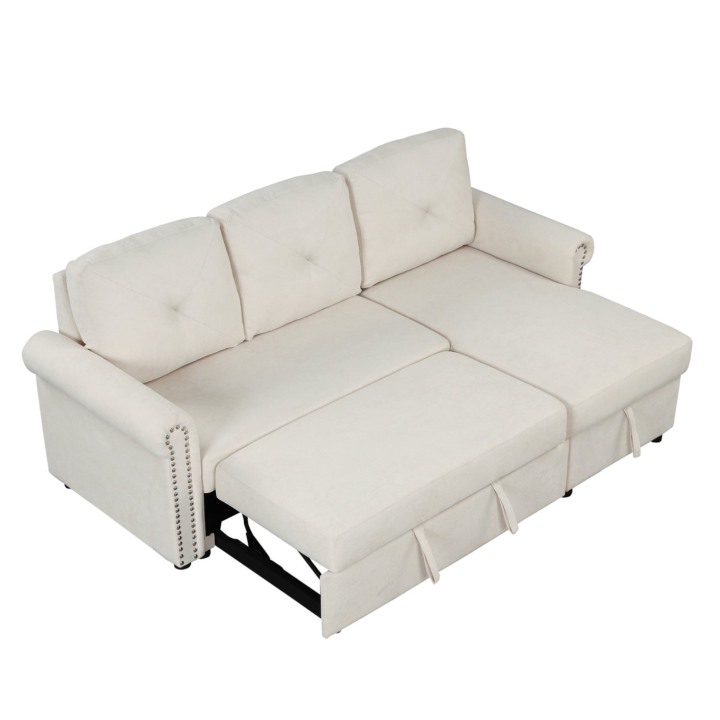 83 Beige Modern Convertible Sleeper Sofa Bed with Storage Chaise