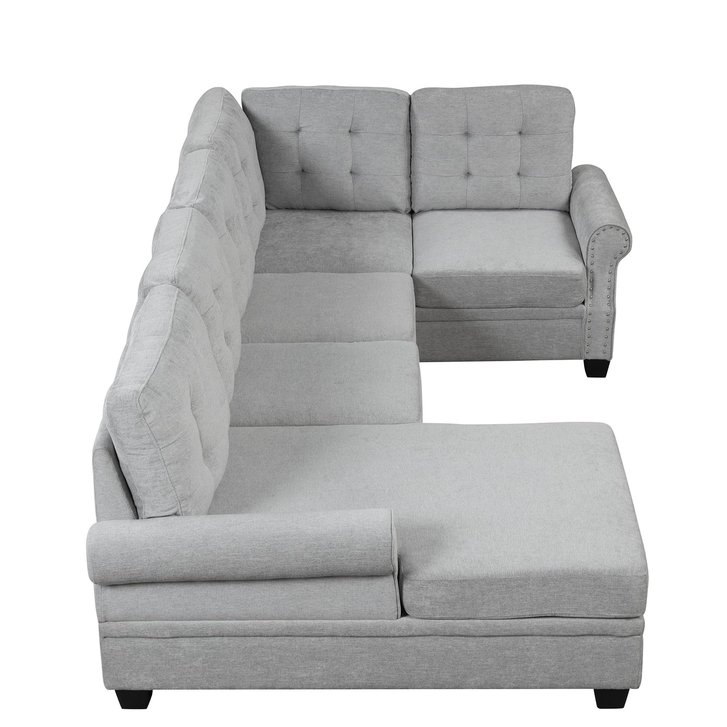 Luxe Gray U-Shaped Sectional Sofa with Tufted Backrest and Plush Comfort