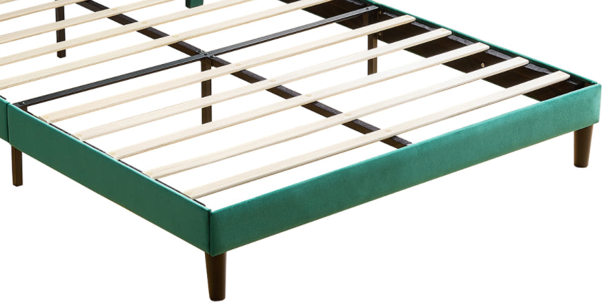 Queen Size Platform Bed with Upholstered Headboard and Slat Support, Heavy Duty Mattress Foundation, No Box Spring Required, Easy to Assemble, Green