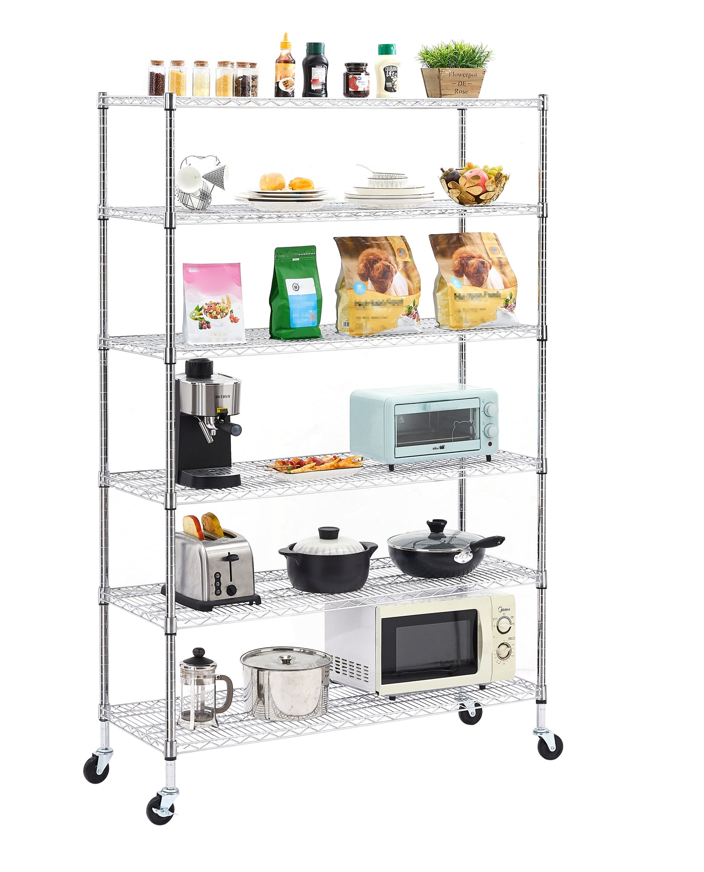 6 Tier Chrome Plated Heavy Duty Adjustable Shelves and Racks, Each Wire Shelf Holds 300 lbs, Ideal for Warehouses, Supermarkets, Balconies or Kitchens, 48.03 "L × 17.72 "W × 71.65 "H.