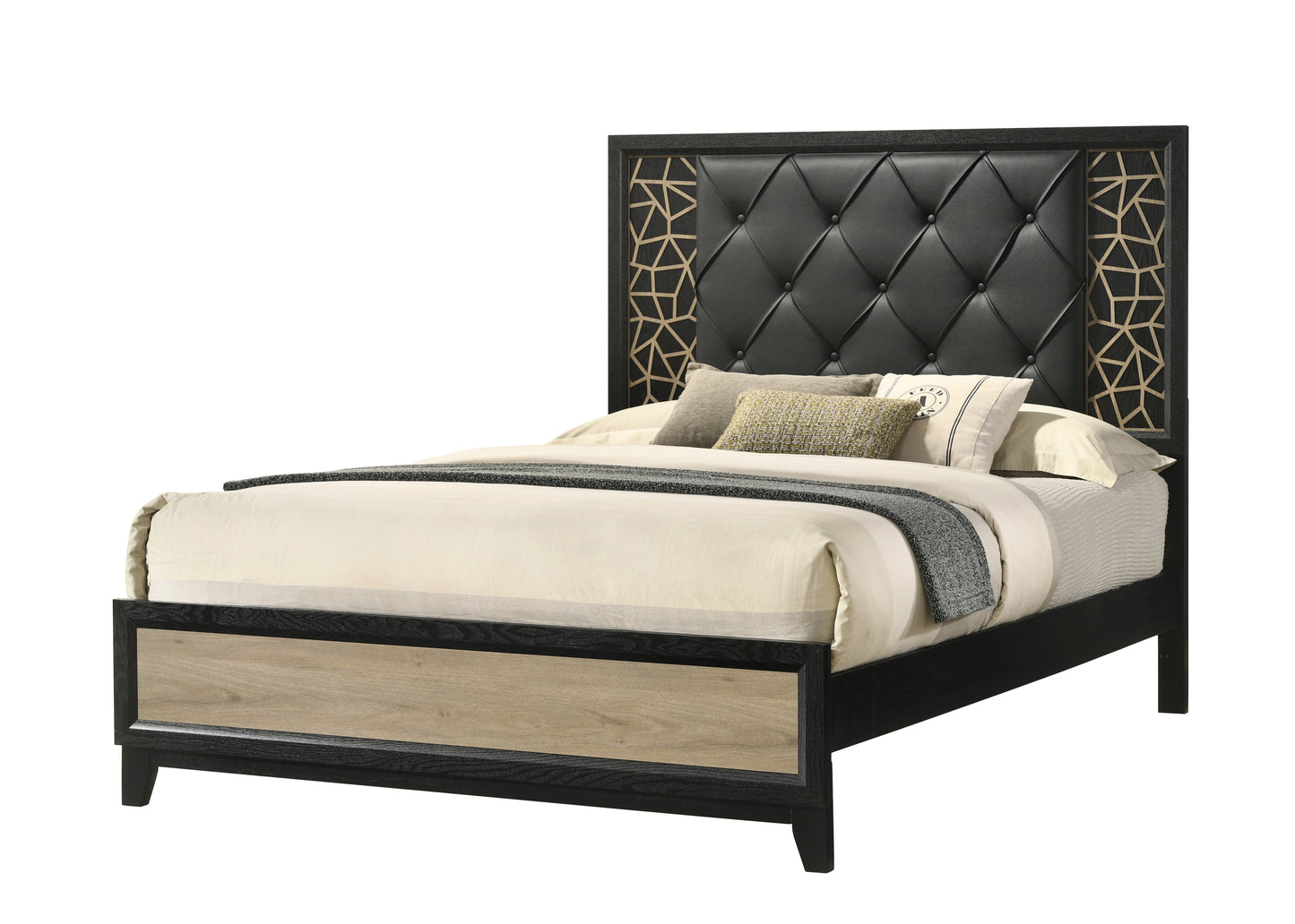 Selena Modern & Contemporary Queen Bed Made with Wood in Black and Natural