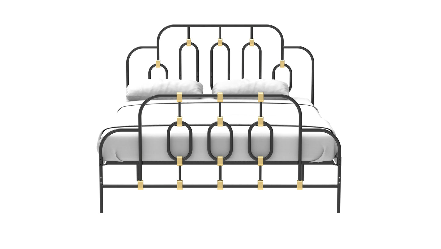 Ola Metal Bed, Black with Gold Detail, Full