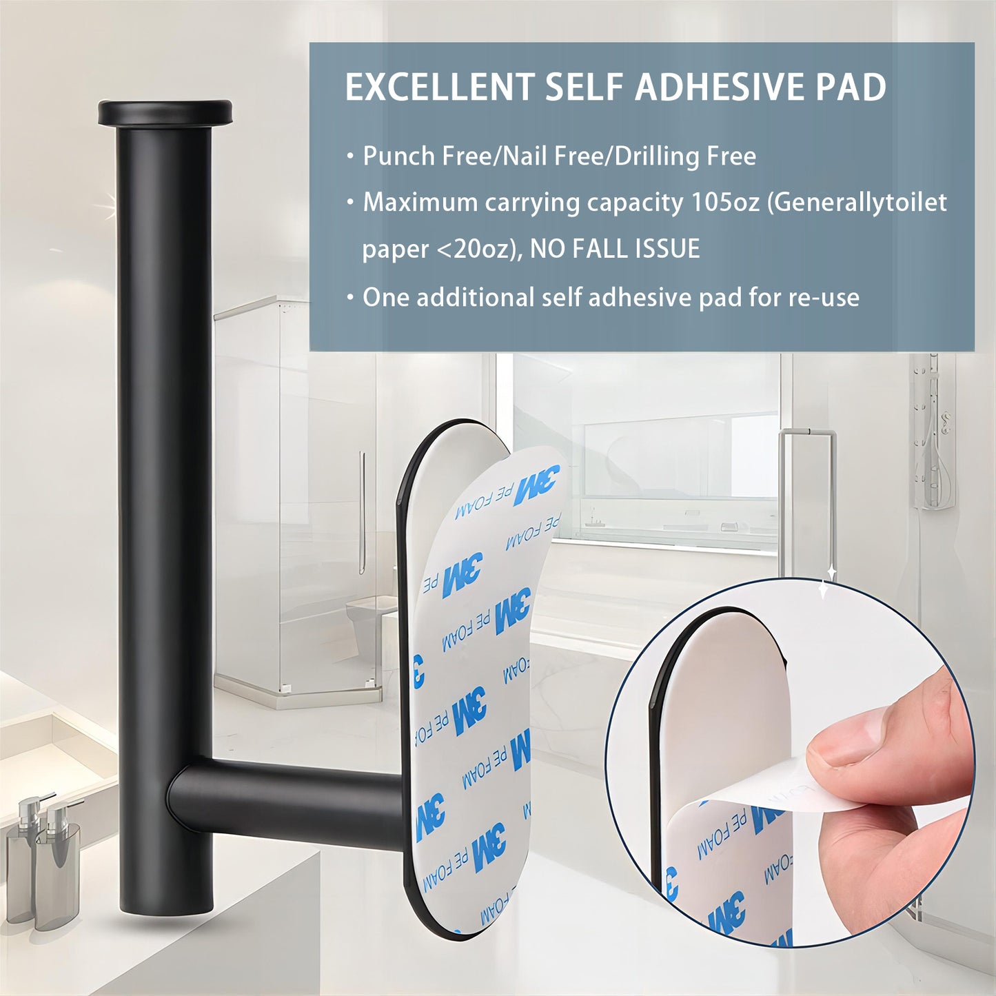 Stainless Steel Self-Adhesive Toilet Paper Holder without the Need for Drilling