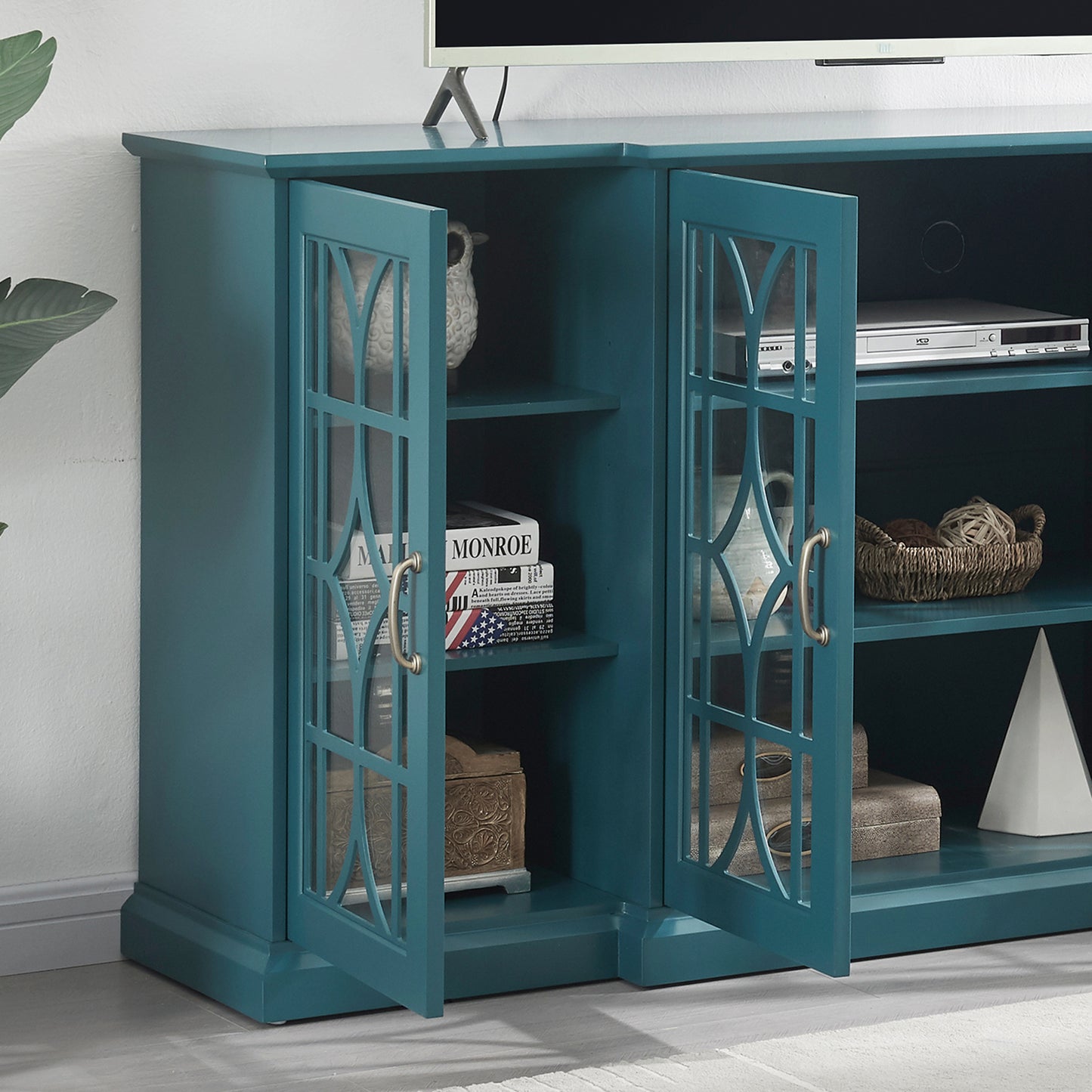 63 Teal Blue TV Stand and Storage Sideboard Buffet