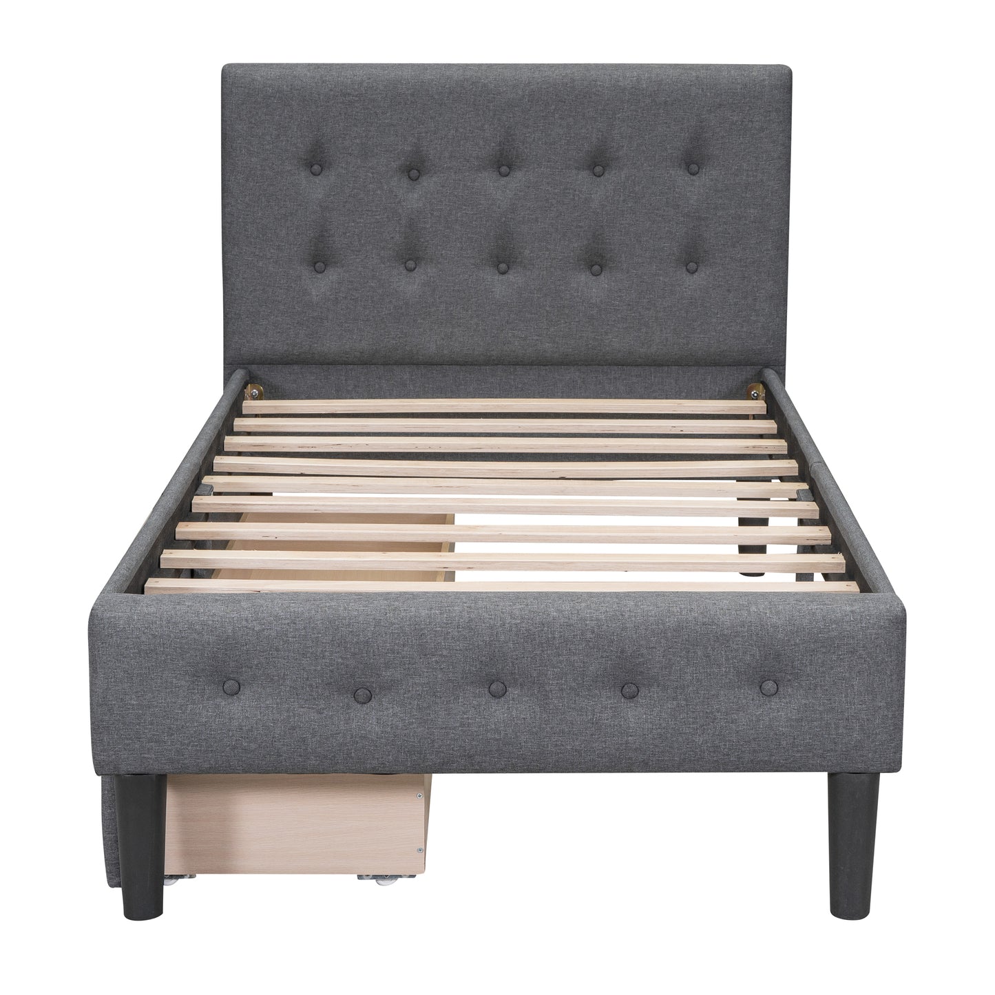 Twin Size Upholstered Platform Bed with 2 Drawers, Gray