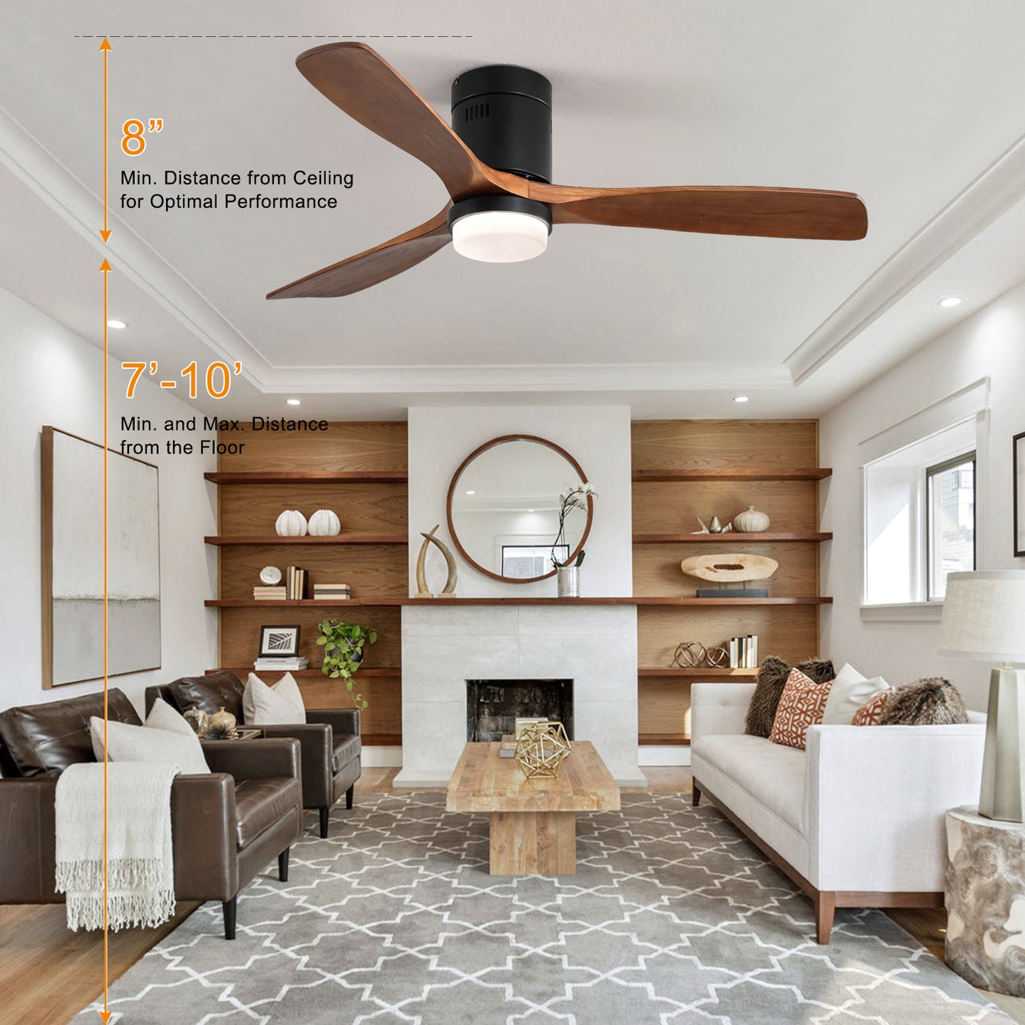 52 Inch Modern Wooden Ceiling Fan With Remote Control And LED Light