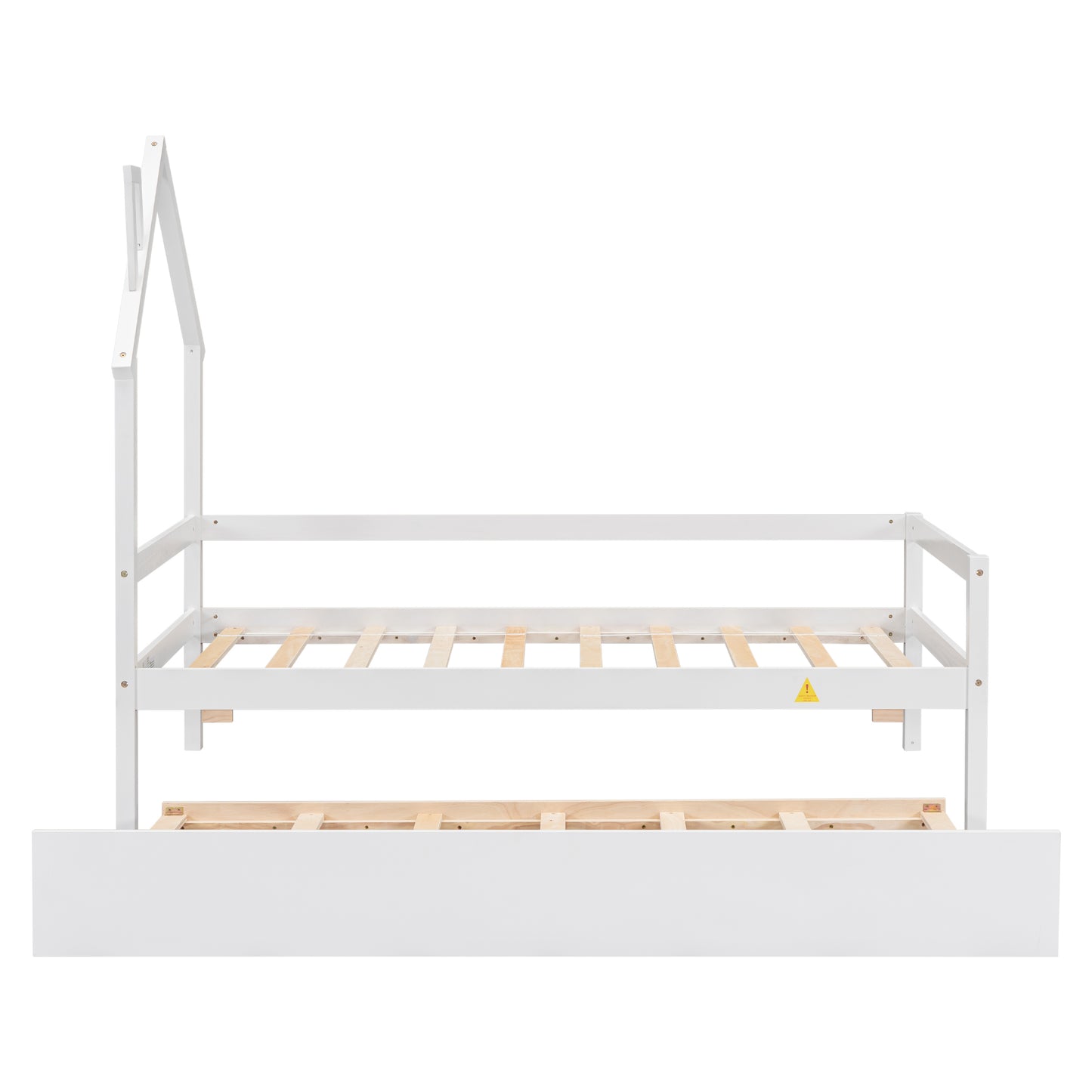 Twin Wooden Daybed with trundle, Twin House-Shaped Headboard  bed with Guardrails,White