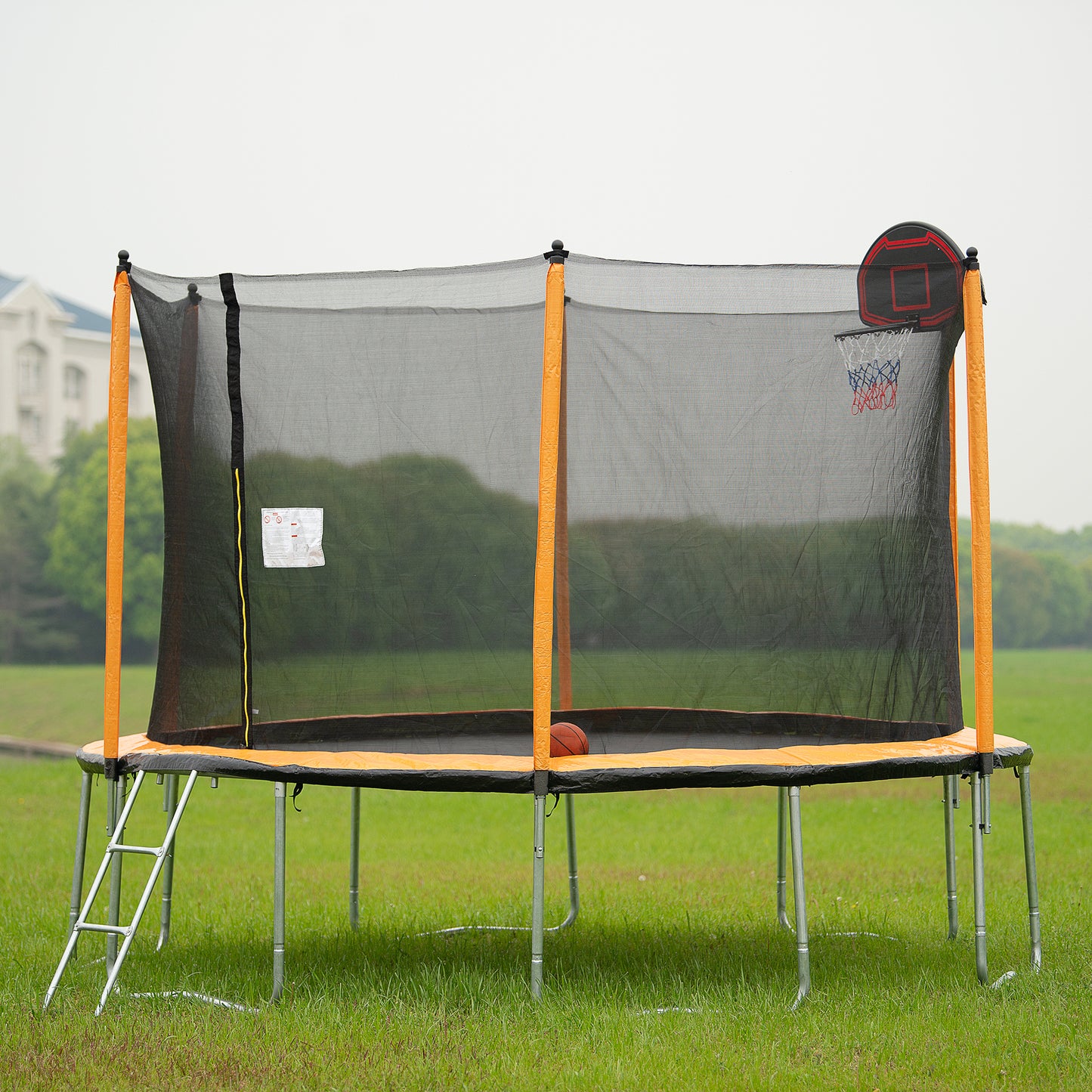 15FT Trampoline with Basketball Hoop Inflator and Ladder(Inner Safety Enclosure) Orange