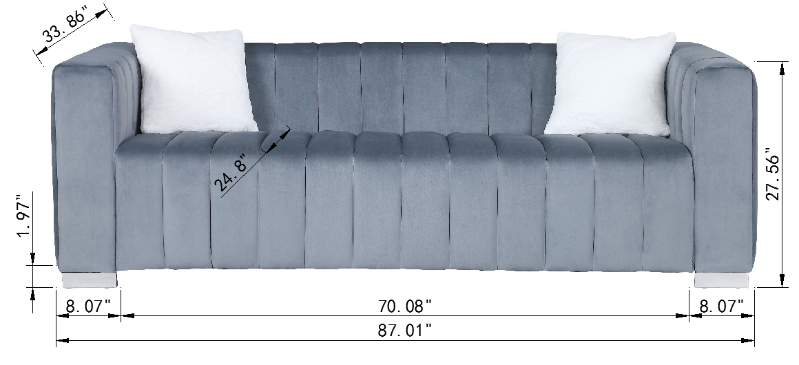 A modern  channel sofa  take on a traditional Chesterfield,Grey color,3 seater