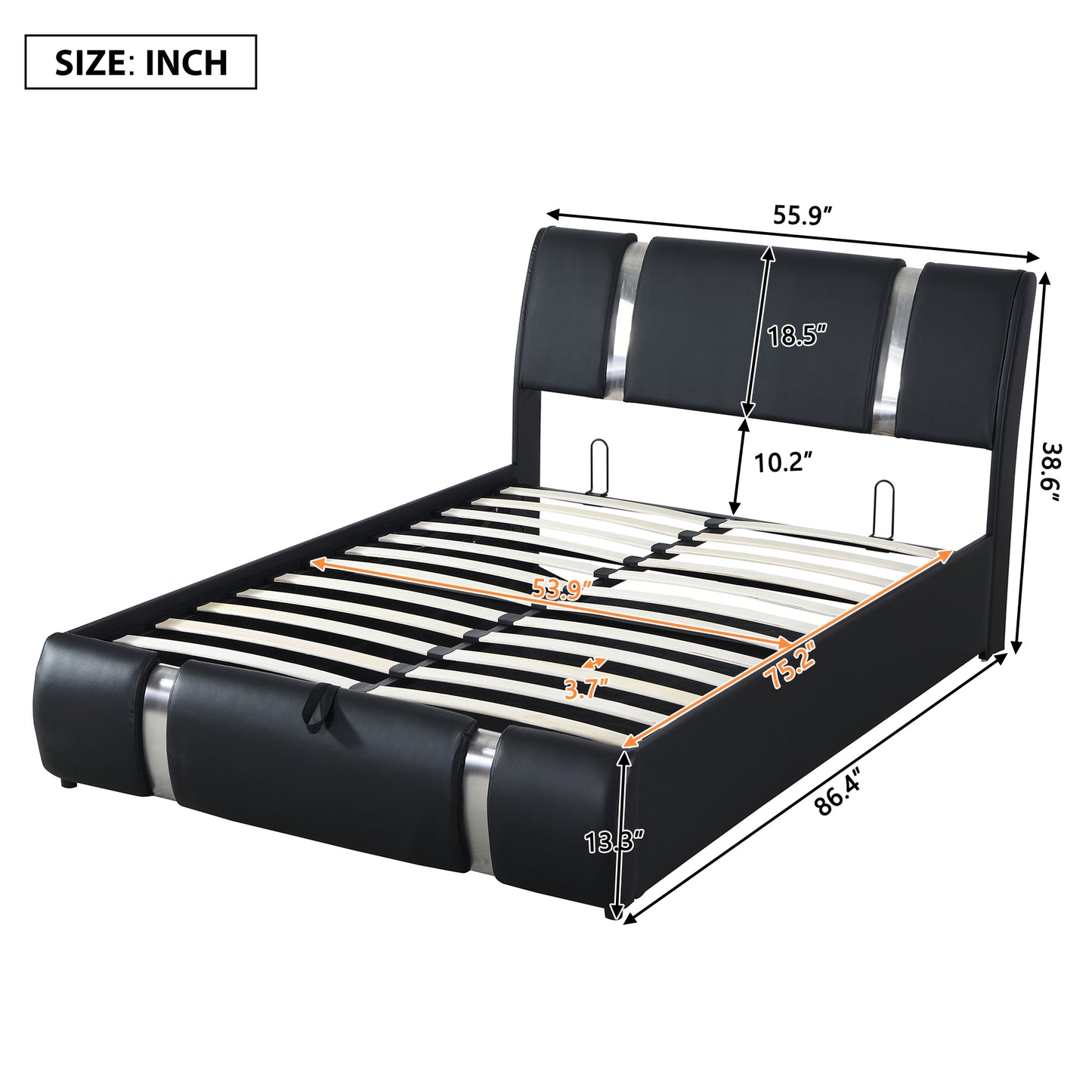 Full Size Upholstered Faux Leather Platform bed with a Hydraulic Storage System, Black