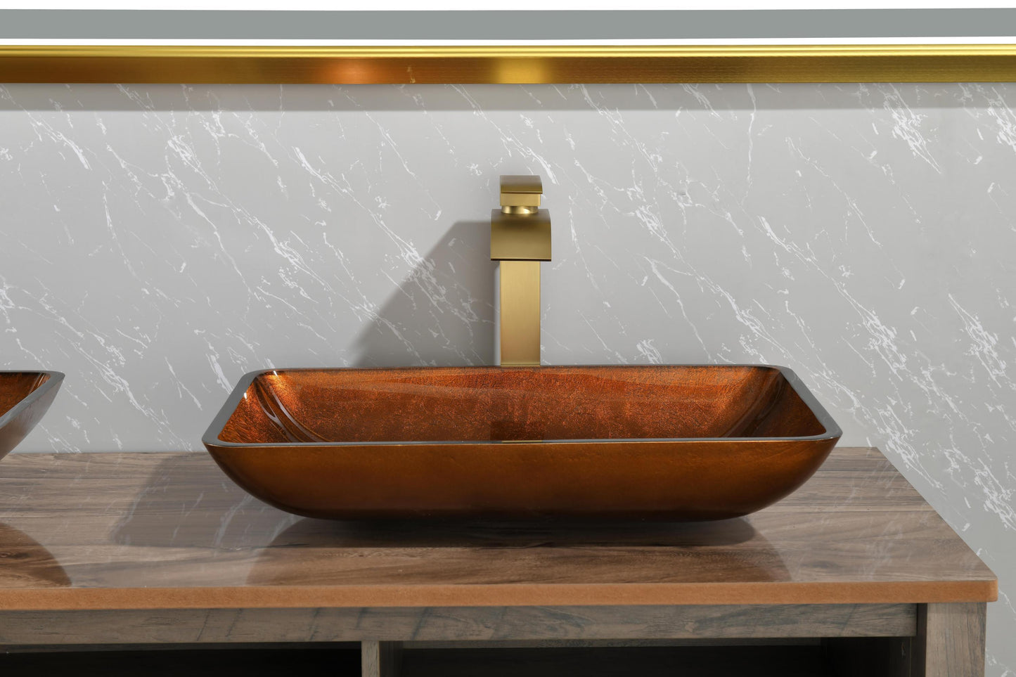 Luxurious Handmade Glass Vessel Sink Set in Deep Chocolate Brown Finish with Gold Accents