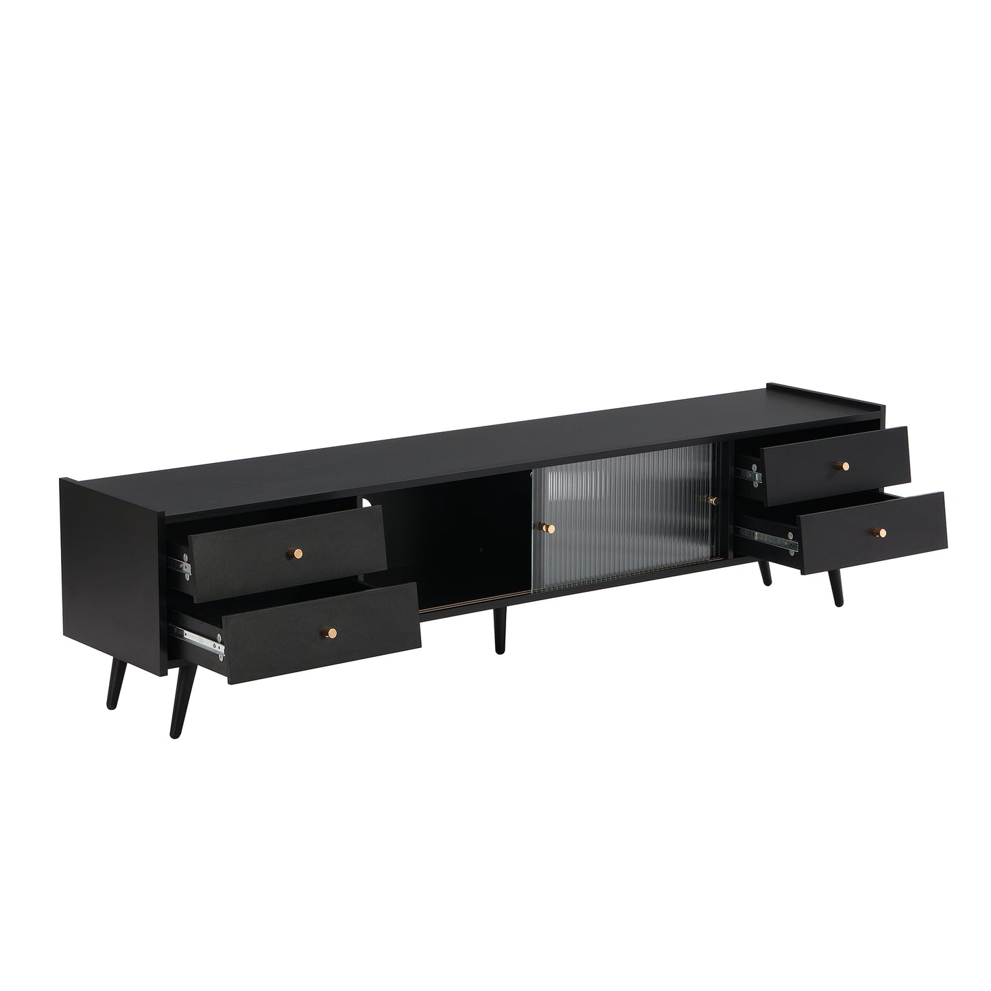 Contemporary Black TV Stand with Elegant Golden Accents