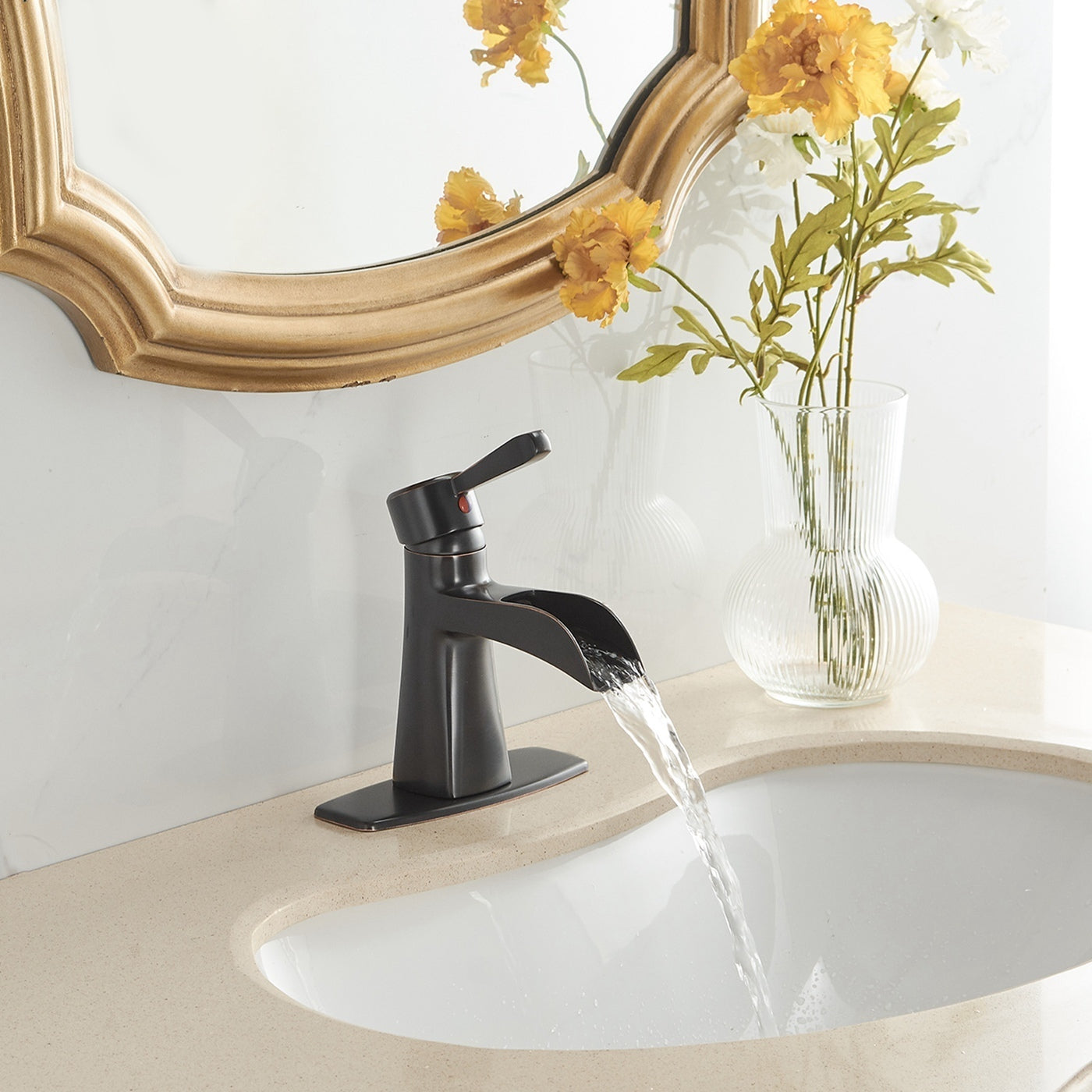 Waterfall Oil Rubbed Bronze Bathroom Faucet with Pop-Up Drain