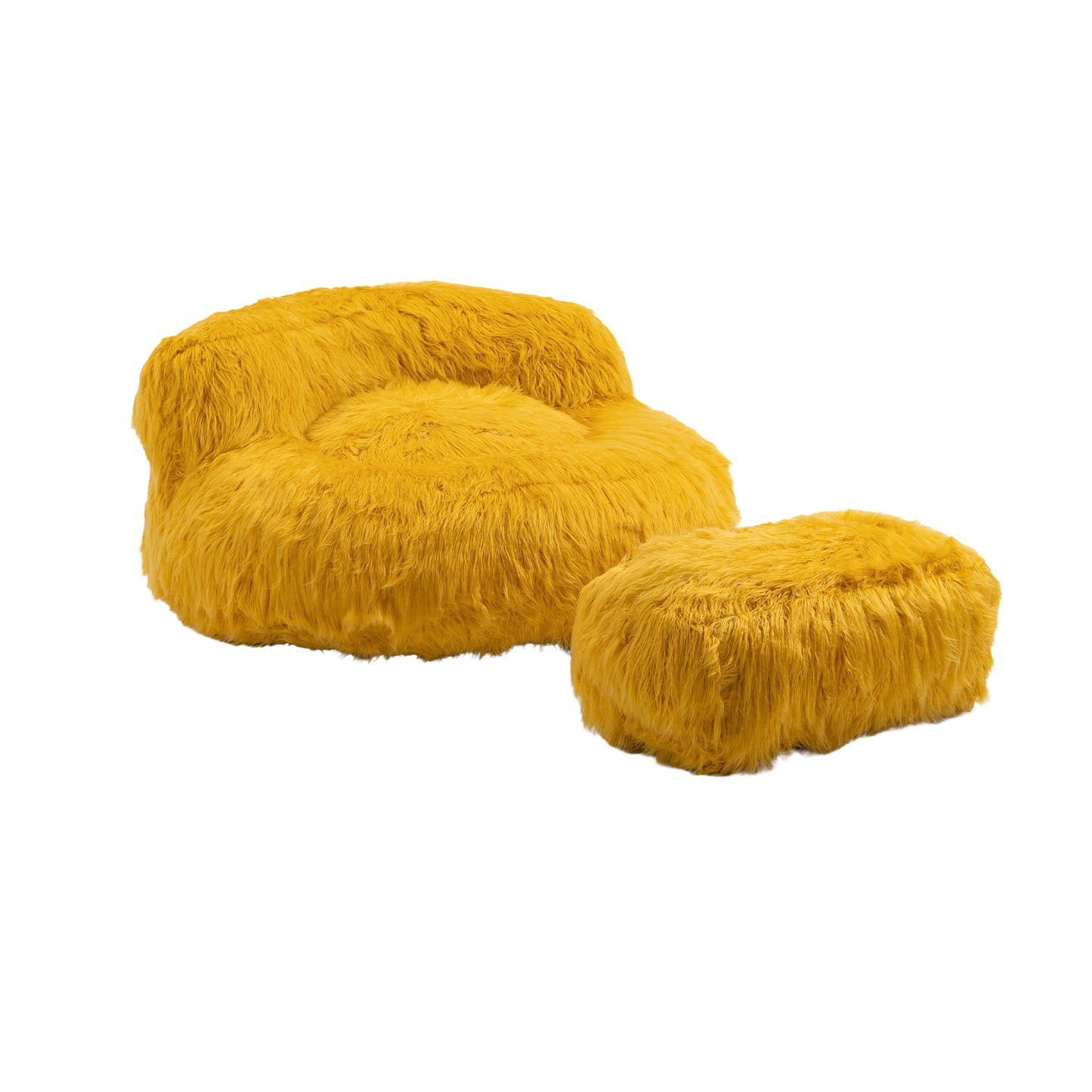 Bean Bag Chair with Faux Fur Lazy Sofa and Footstool for Comfortable Indoor and Outdoor Use