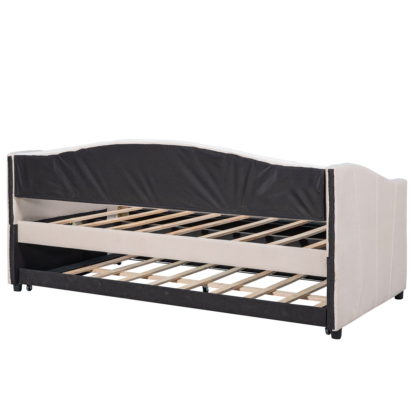 Upholstered Daybed Sofa Bed Twin Size With Trundle Bed and Wood Slat ,Beige