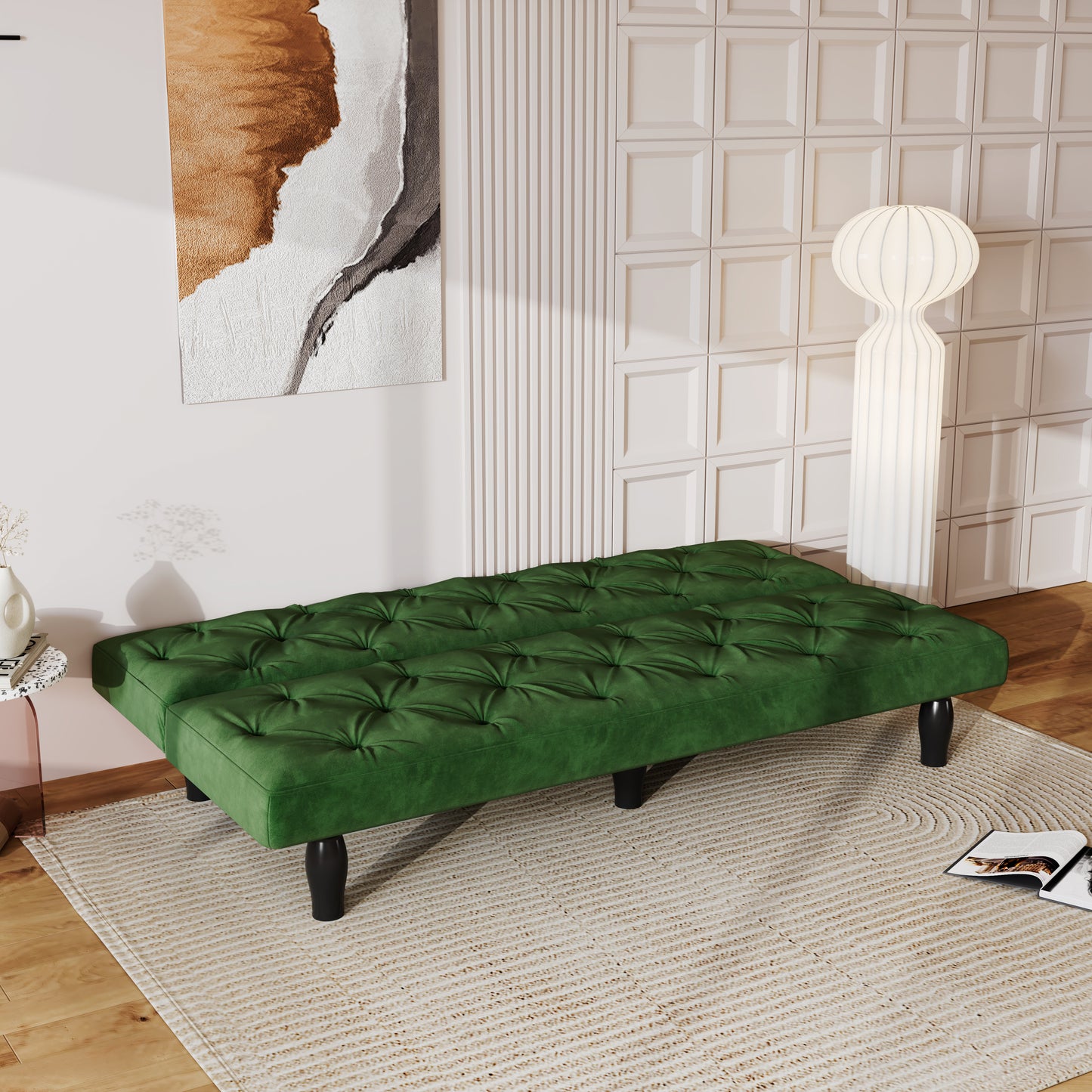 Elegant Green Velvet Sofa Bed with Adjustable Comfort Settings