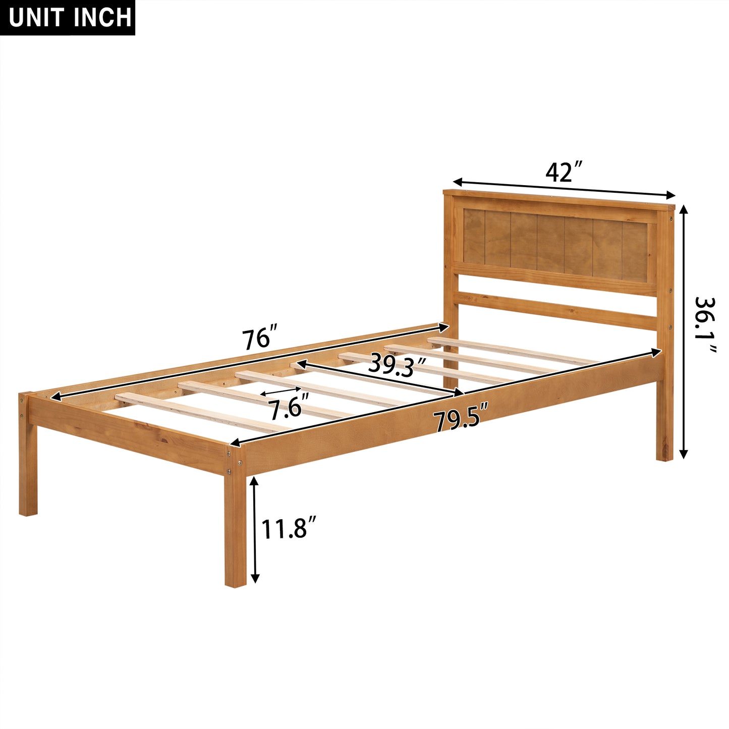 Platform Bed Frame with Headboard , Wood Slat Support , No Box Spring Needed ,Twin,Oak