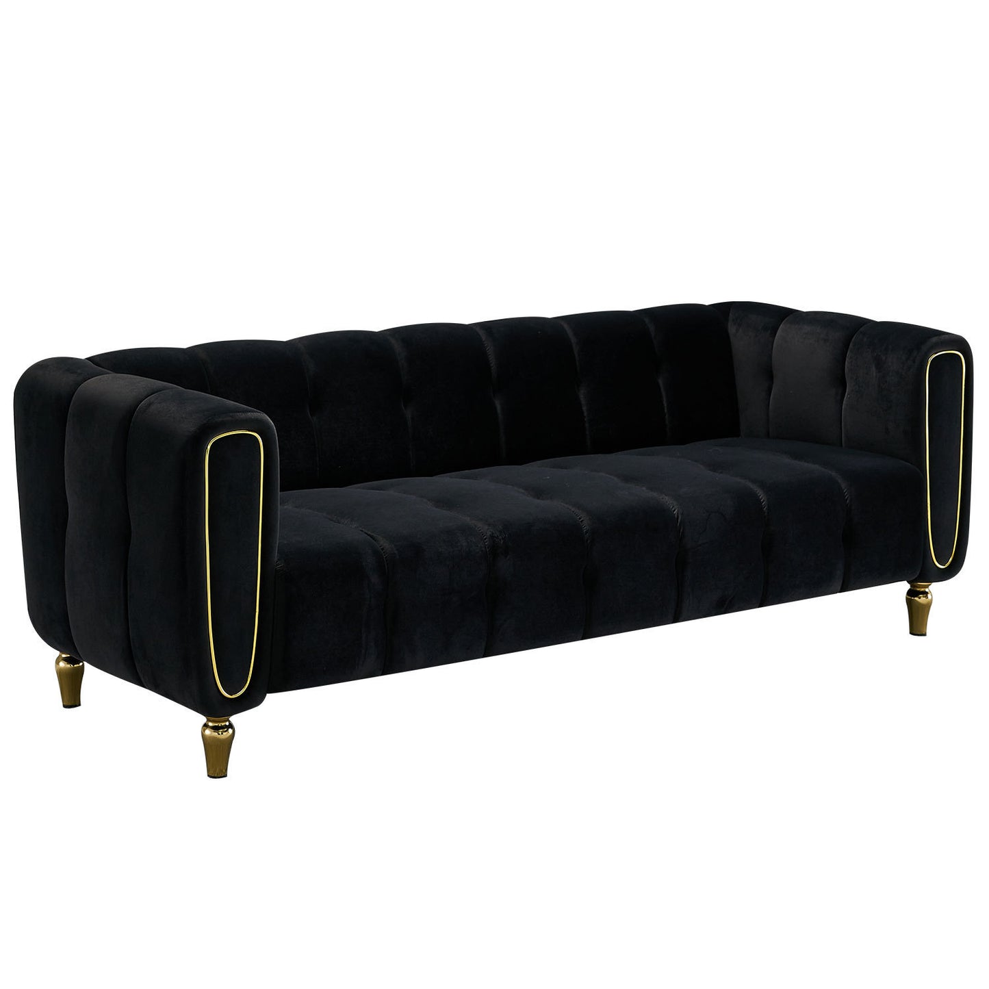 Modern Velvet Sofa 83.07 inch for Living Room Black Color