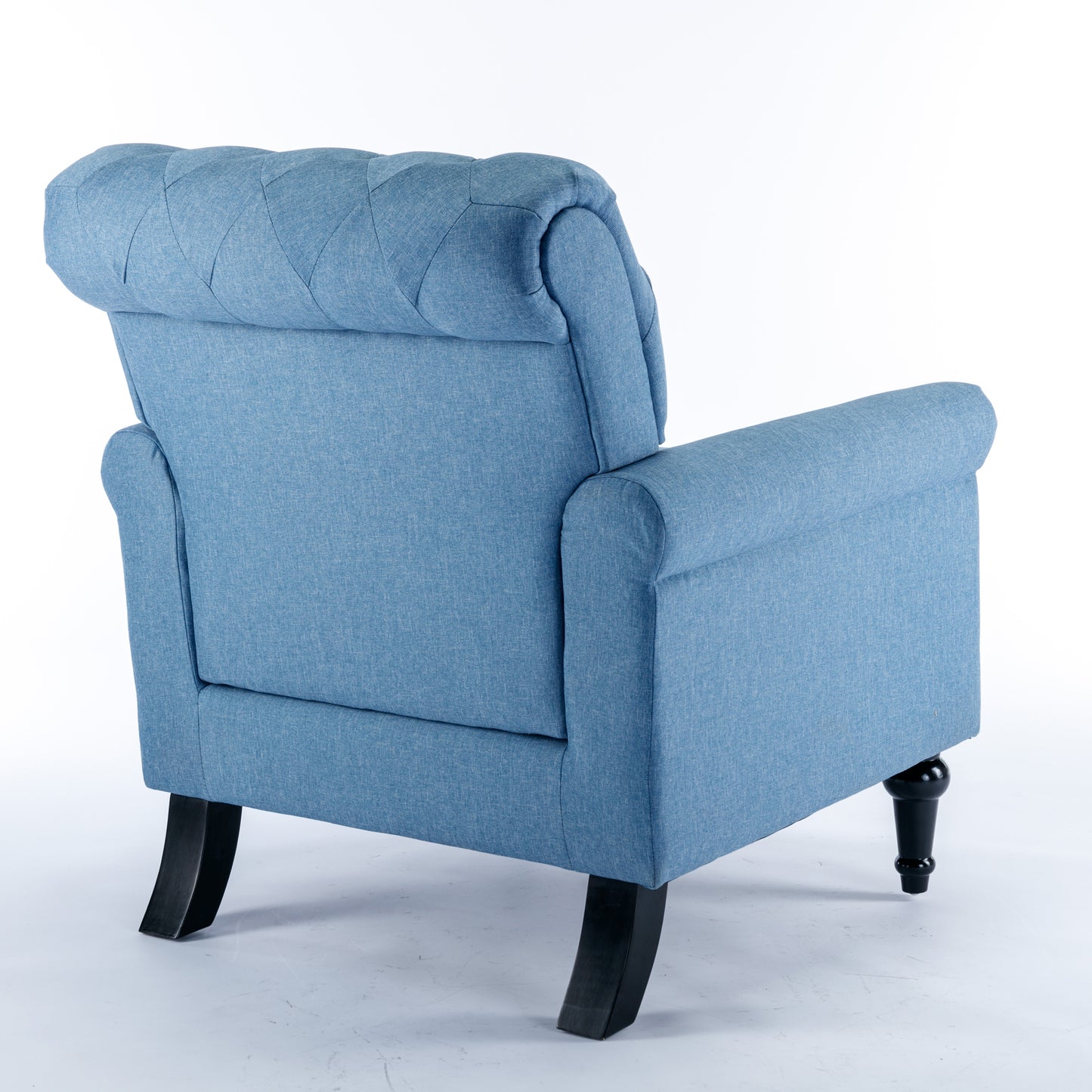 Accent Chairs for Bedroom, Midcentury Modern Accent Arm Chair for Living Room, Linen Fabric Comfy Reading Chair, Tufted Comfortable Sofa Chair, Upholstered Single Sofa, Blue