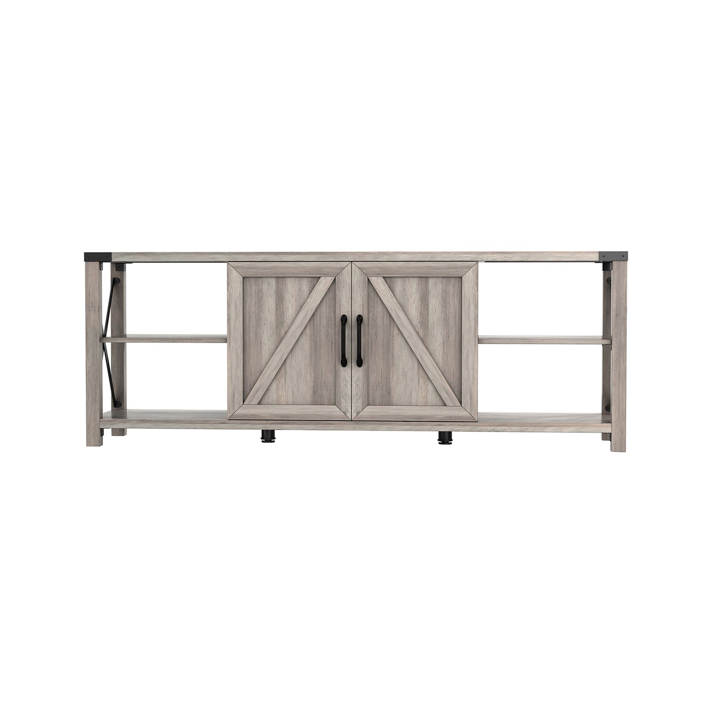 Rustic Grey Walnut TV Stand with Storage Shelves and Cabinets