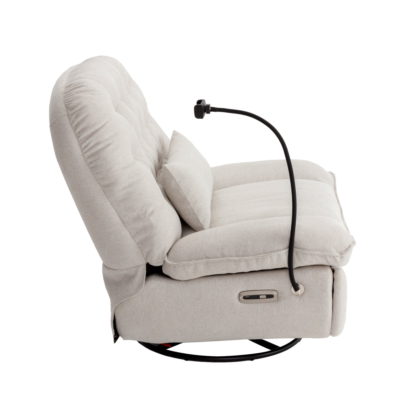 Smart Beige Power Recliner with Swivel, Voice Control, Bluetooth, USB Ports, Atmosphere Lamp, and Mobile Phone Holder