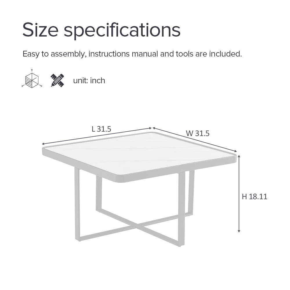 Streamlined Square Coffee Table: Black Metal Frame with Sintered Stone Tabletop