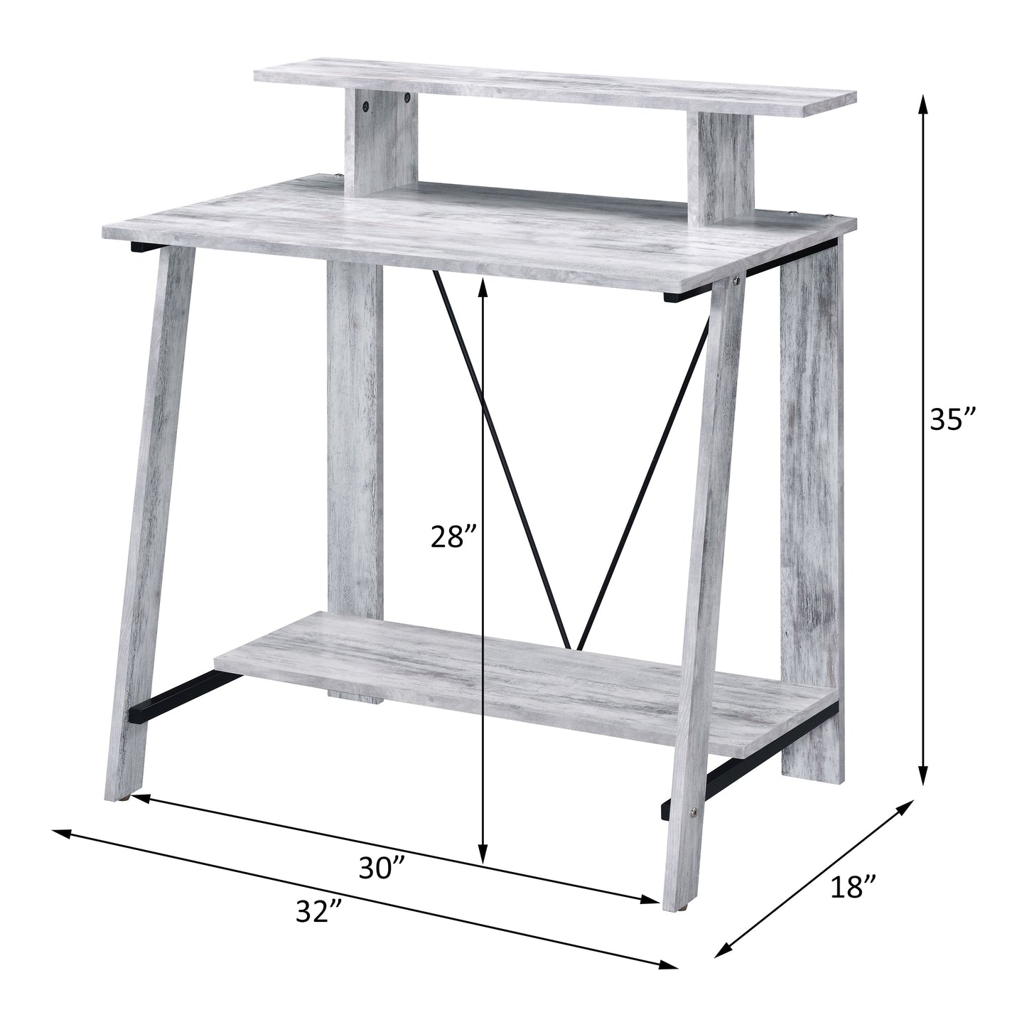 Rustic Industrial Writing Desk in Antique White & Black Finish