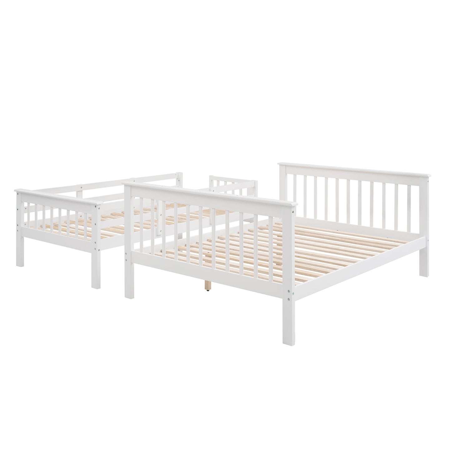 White Twin-Over-Full Bunk Bed with Staircase Storage and Guard Rail