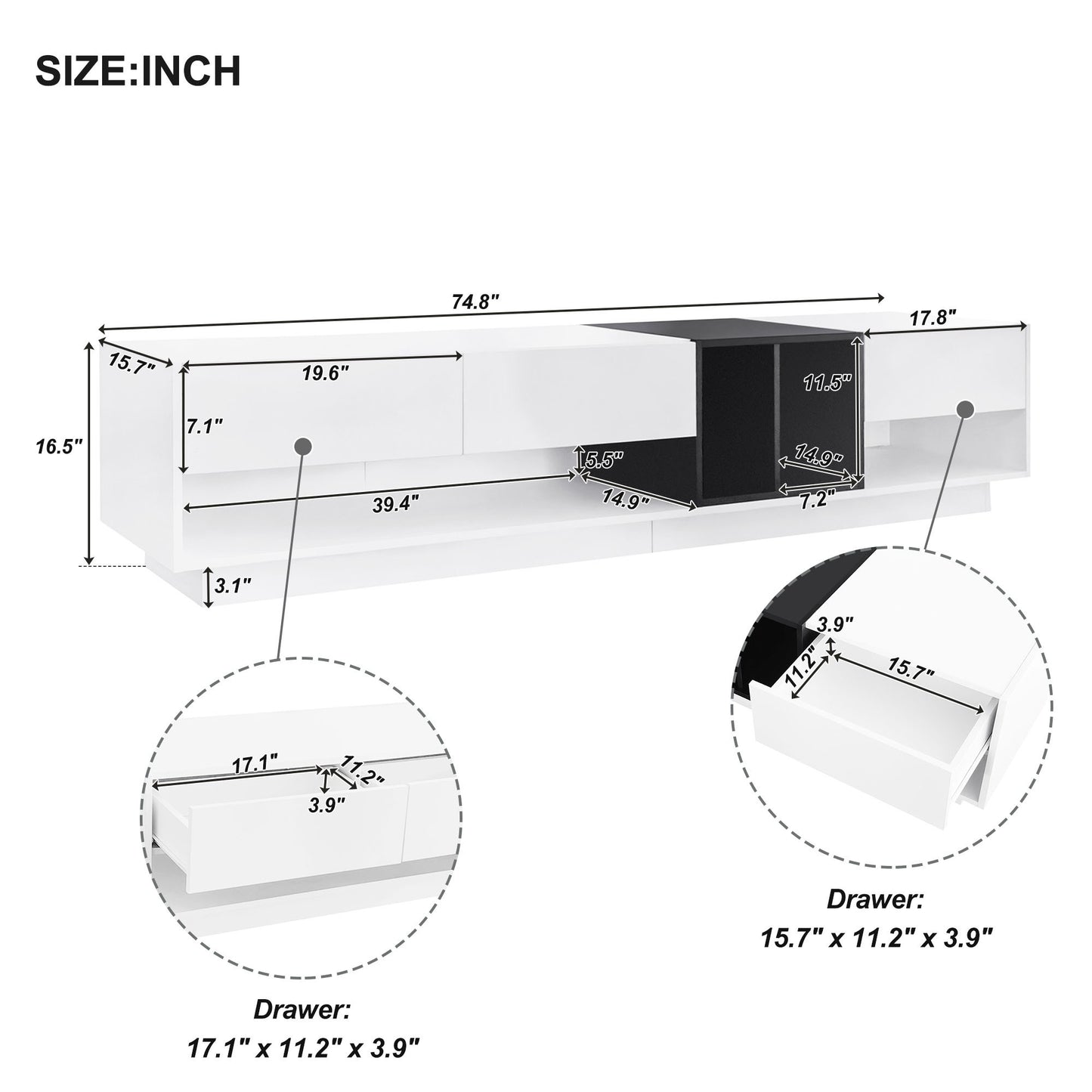 Elegant Two-Tone Media Console with Versatile Storage Solution for Living Room