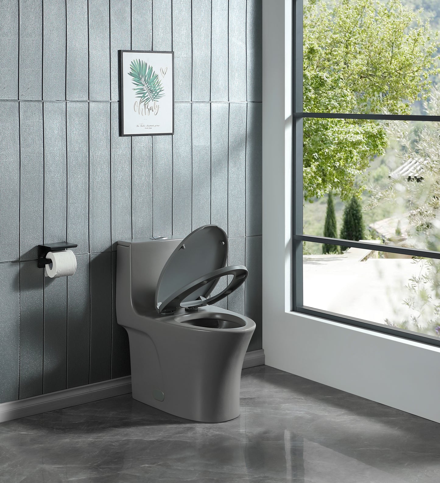 15 1/8 Inch 1.1/1.6 GPF Dual Flush 1-Piece Elongated Toilet with Soft-Close Seat - Light Grey 23T02-LG