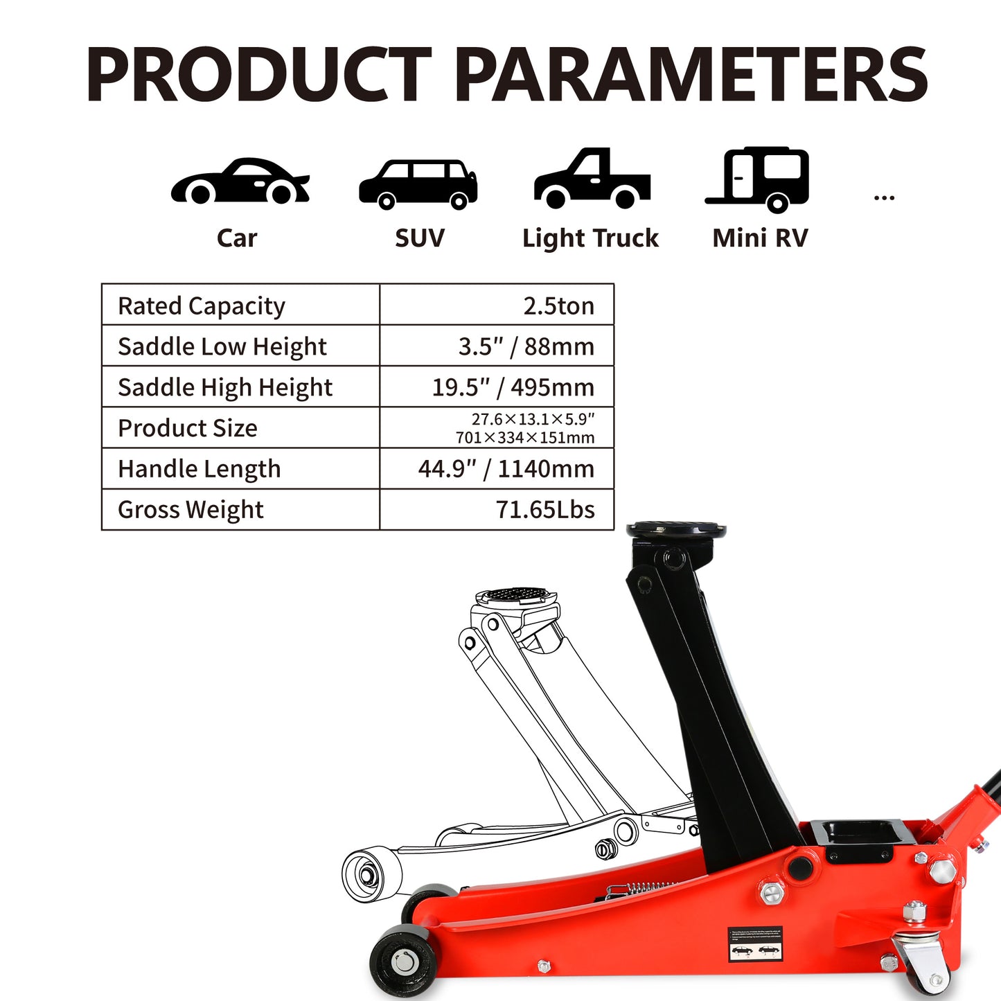 2.5 Ton Dual Piston Hydraulic Steel Racing Floor Jack with Quick Lift Pump