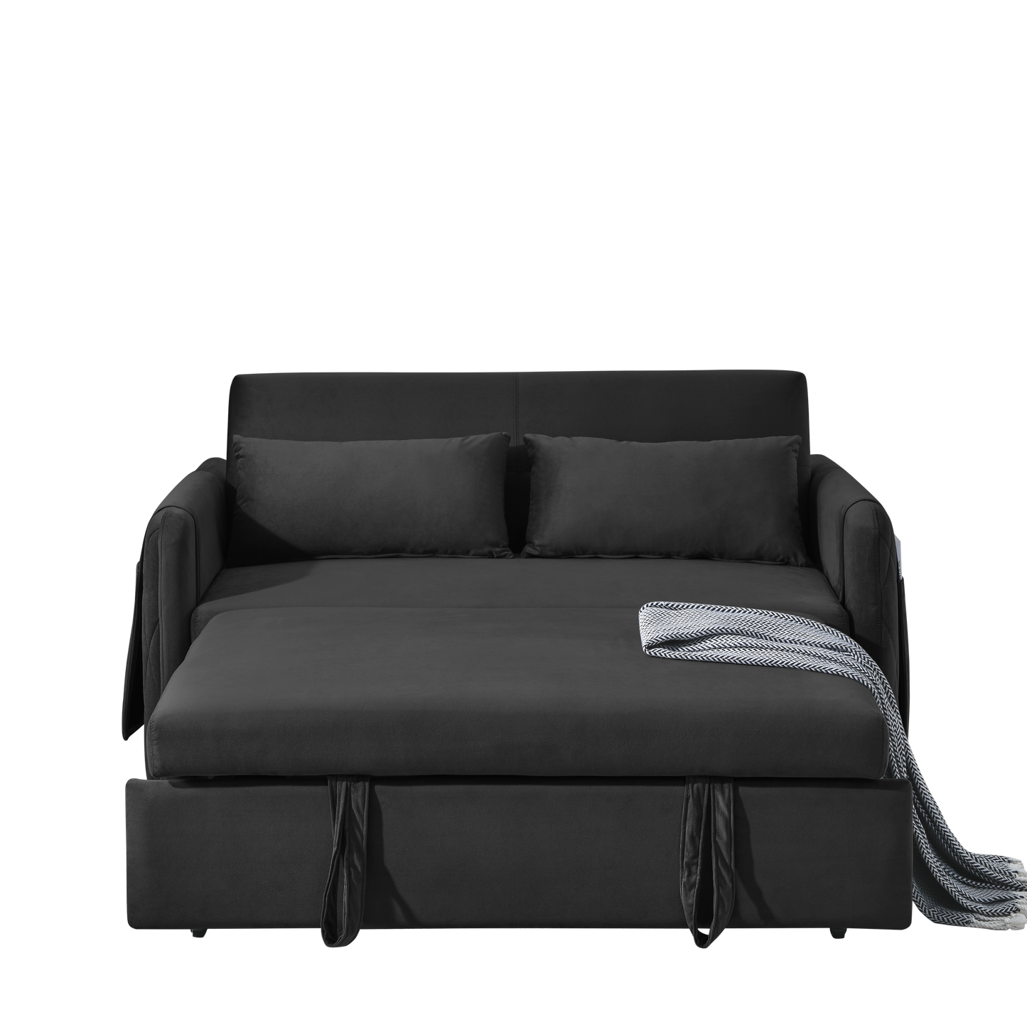 55 Modern Velvet Convertible Sofa Bed with Adjustable Backrest and Detachable Arm Pockets