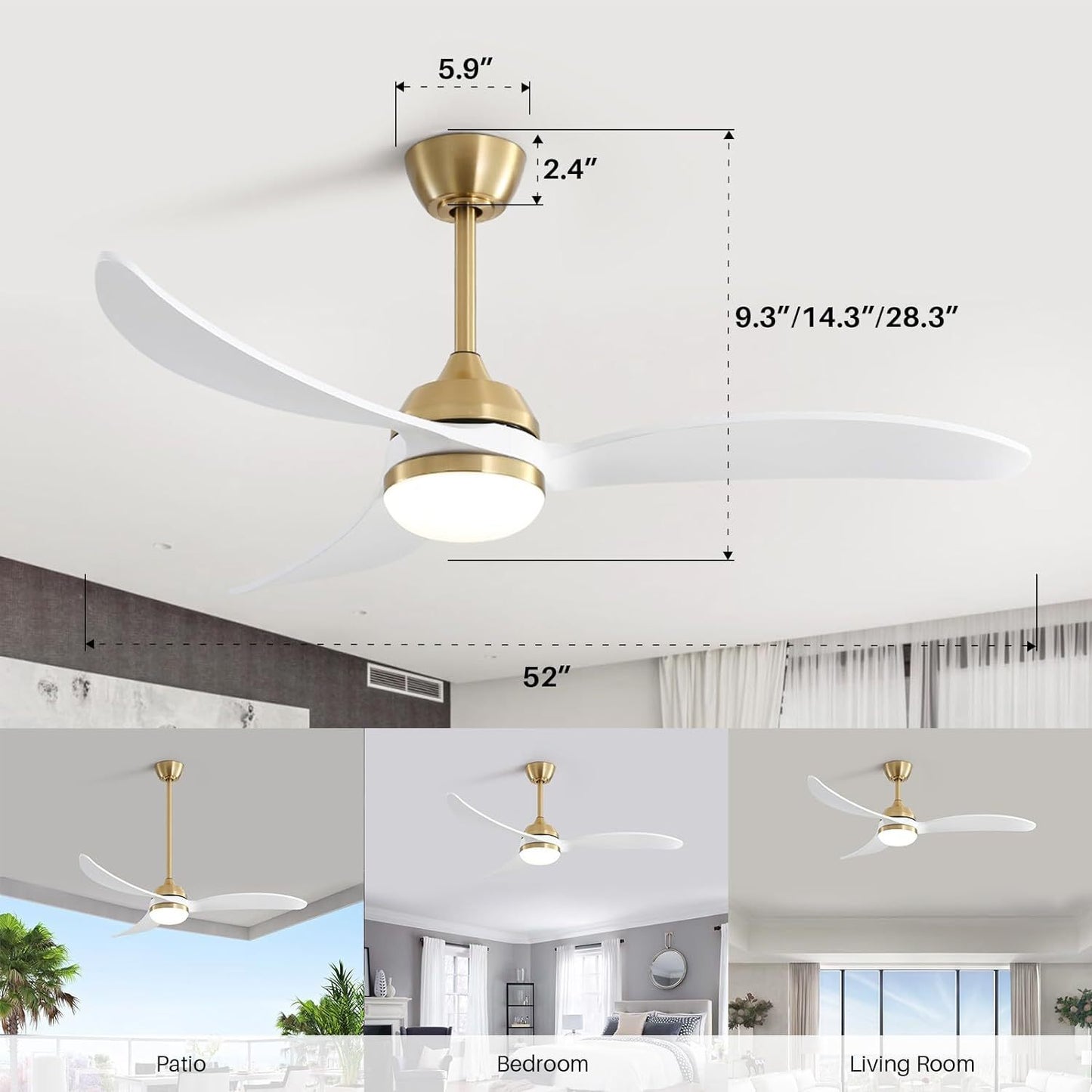 52-Inch Wooden Ceiling Fan with LED Light and Remote Control for Quiet Comfort