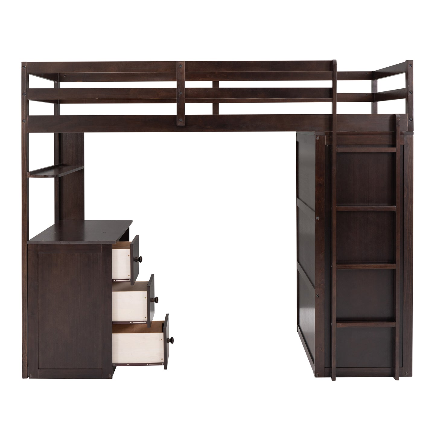 Twin size Loft Bed with Drawers,Desk,and Wardrobe-Espresso