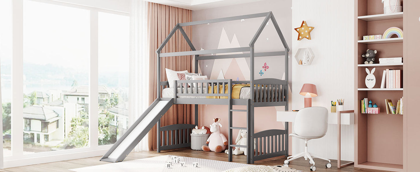 Twin Loft Bed with Slide, House Bed with Slide,White( :LT000212AAE)