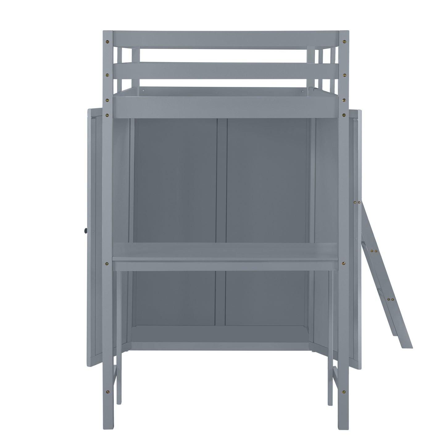 Twin Size Loft Bed with Wardrobe and Desk, Gray