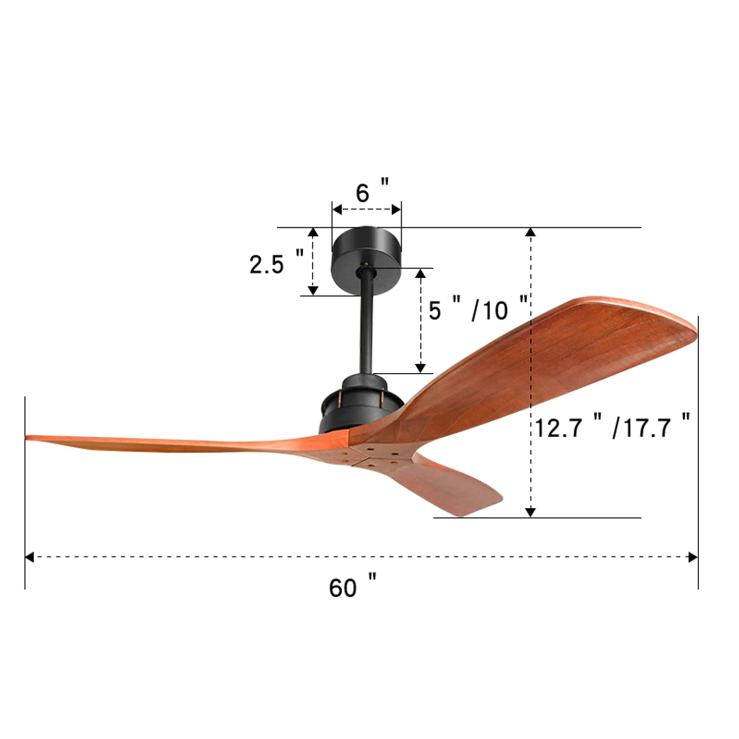 60-Inch Elegant Indoor and Outdoor Ceiling Fan with Mahogany Solid Wood Blades and Remote Control