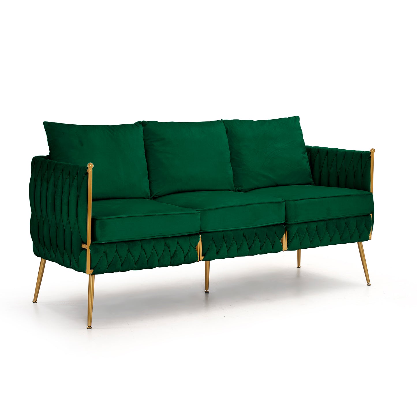 Elegant Green Velvet Living Room Set with Handwoven Tufted Back and Arms