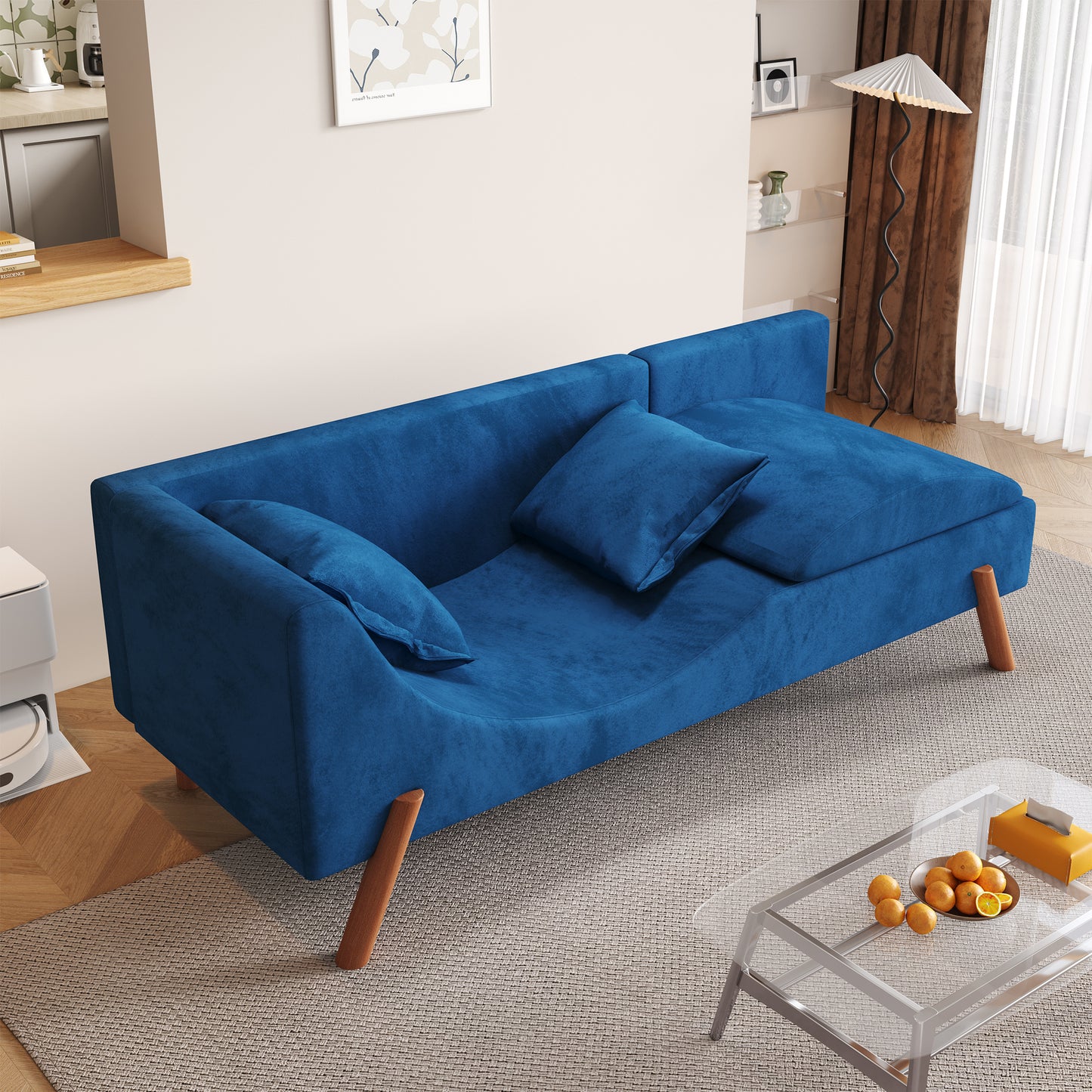 Cut-and-fill chaise longue, convertible multifunctional loveseat sofa blue