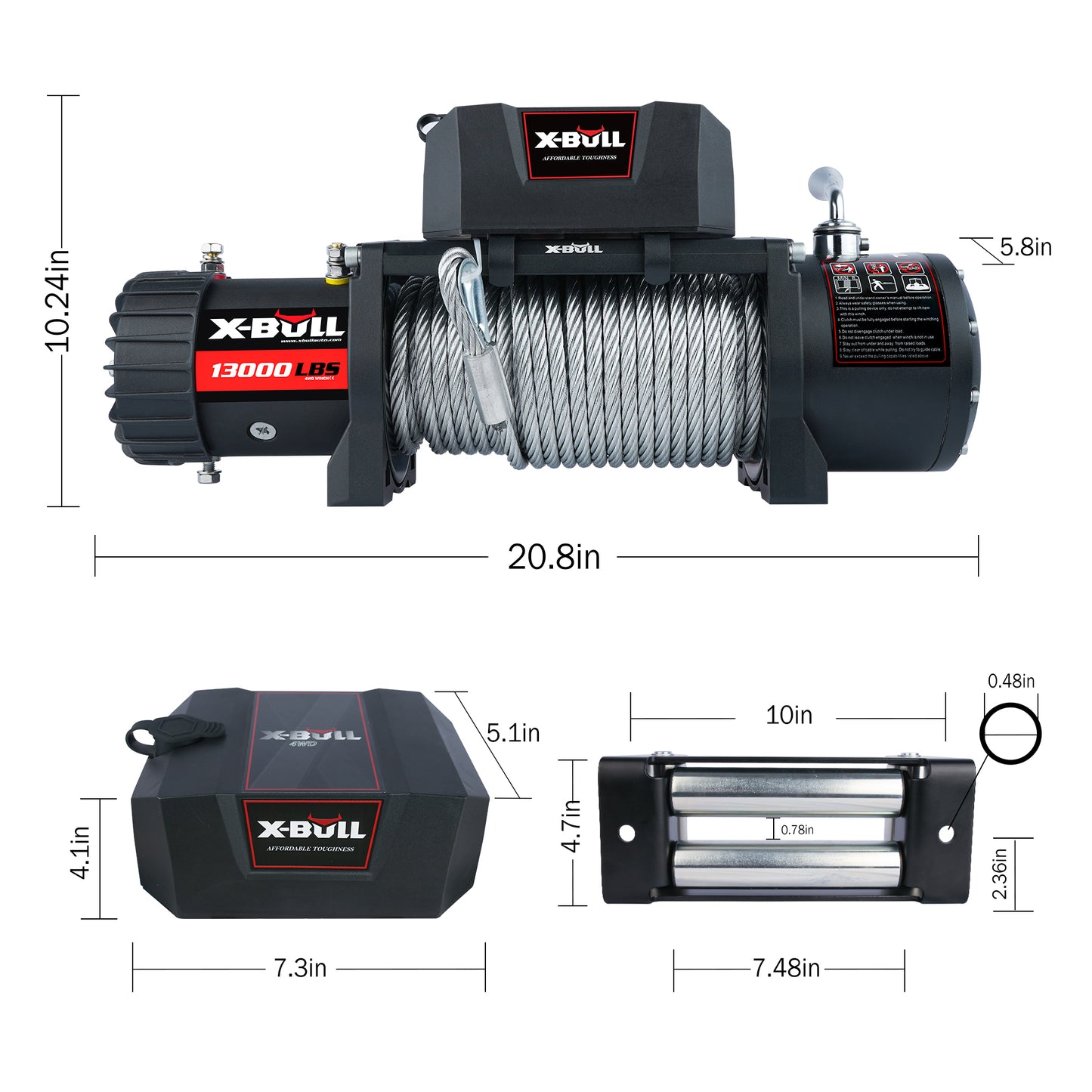 X-BULL Electric Winch 13000 LBS Steel Cable Wireless Remote Crystal Film - Heavy-Duty Off-Road Winch With Wireless Remote Control