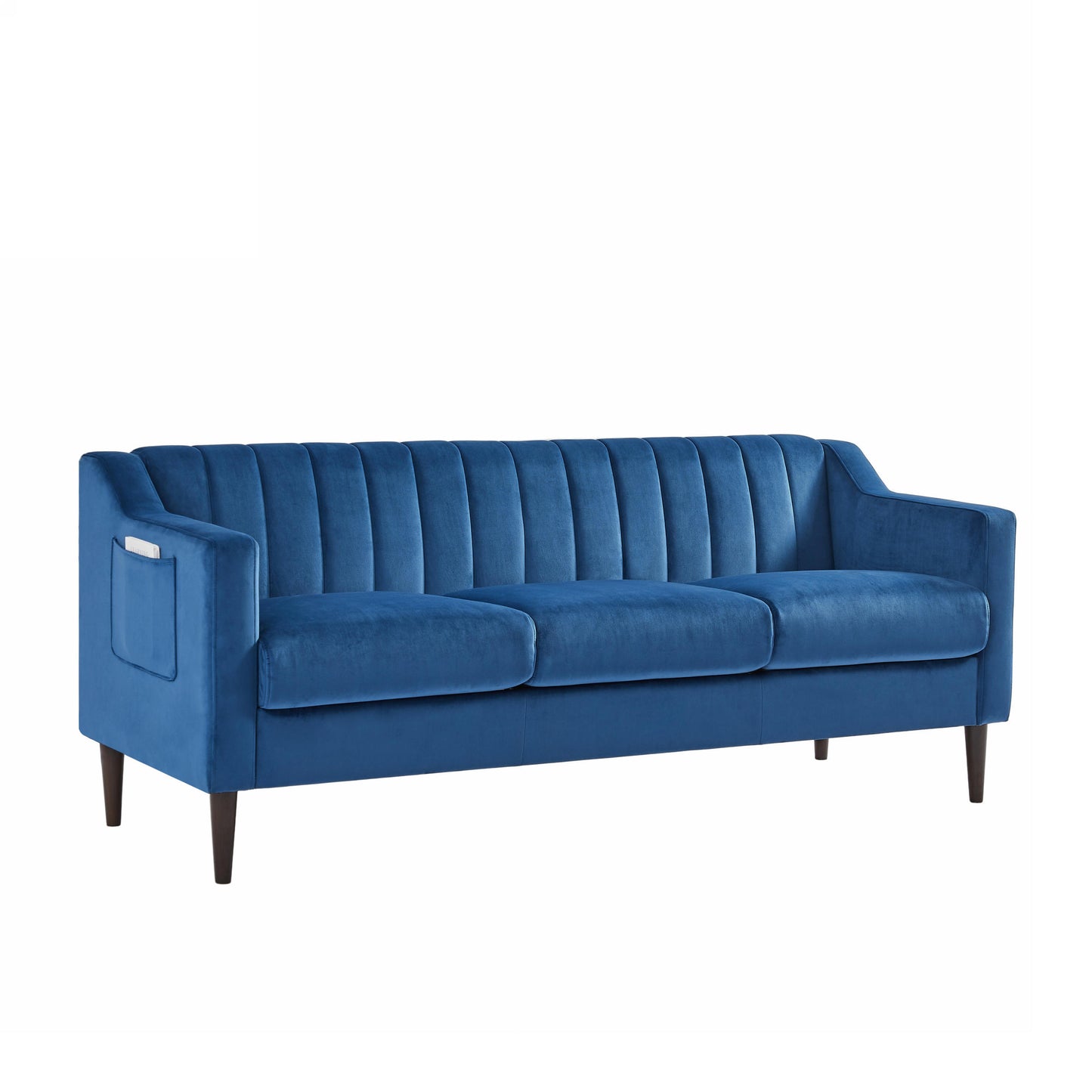 Modern Chesterfield sofa couch, Comfortable Upholstered sofa with Velvet Fabric and Wooden Frame and Wood Legs for Living Room/Bedroom/Office Blue --3 Seats