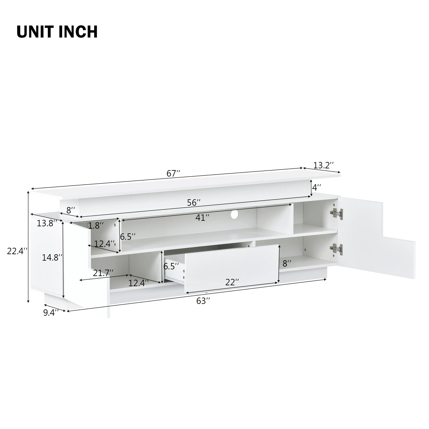 Sleek White LED TV Stand with Color Changing Lights & Ample Storage Space