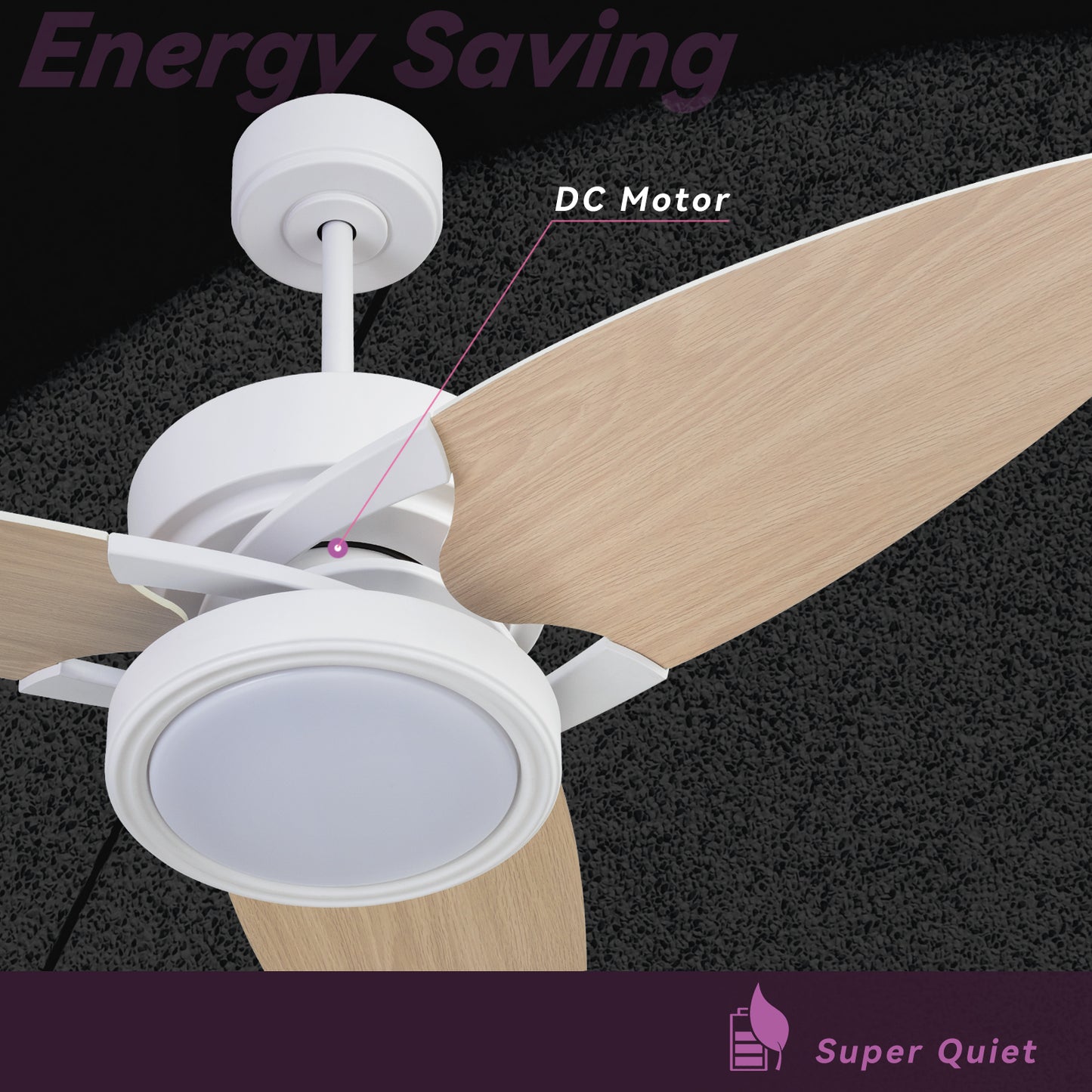 52-Inch Light Wood Ceiling Fan with Remote Control and LED Lighting