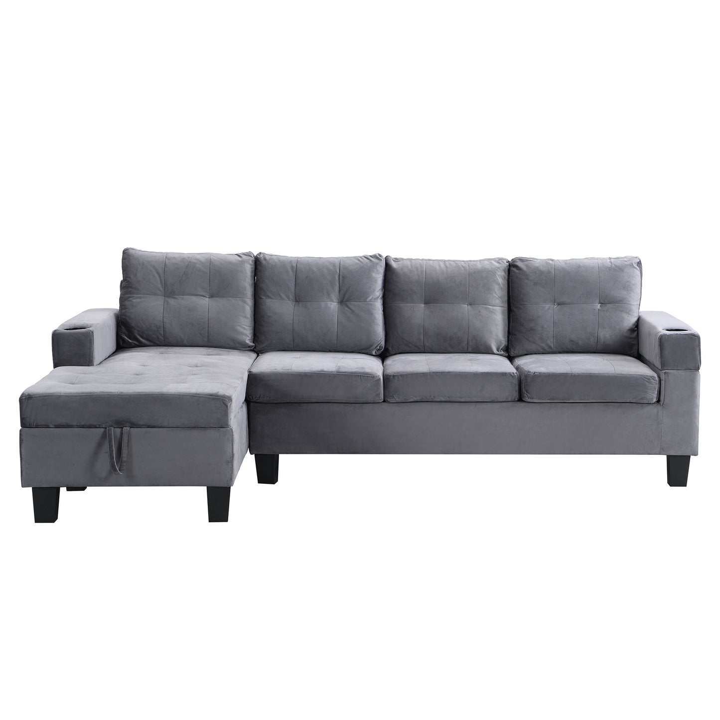 Sectional Sofa Set for Living Room with L Shape  Chaise Lounge ,cup holder and  Left  Hand with Storage Chaise  Modern 4 Seat (Grey) 
-LEFT CHAISE WITH STORAGE