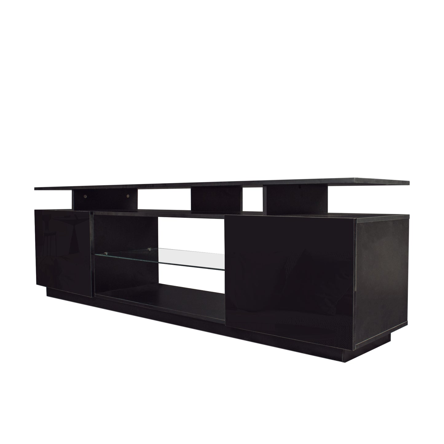 Black LED TV Stand with Storage Cabinets for 80 Inch TV - Modern Entertainment Center