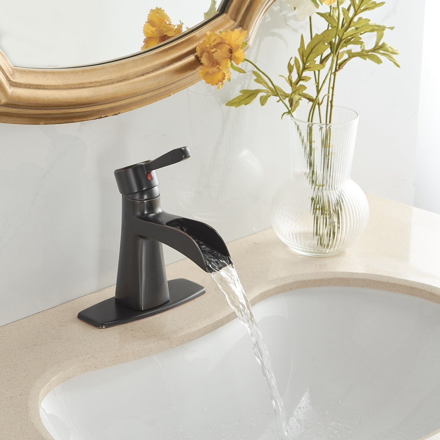 Waterfall Oil Rubbed Bronze Bathroom Faucet with Pop-Up Drain