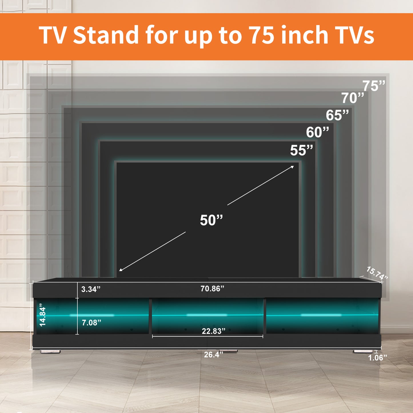 Sleek LED TV Stand with Versatile Storage Options